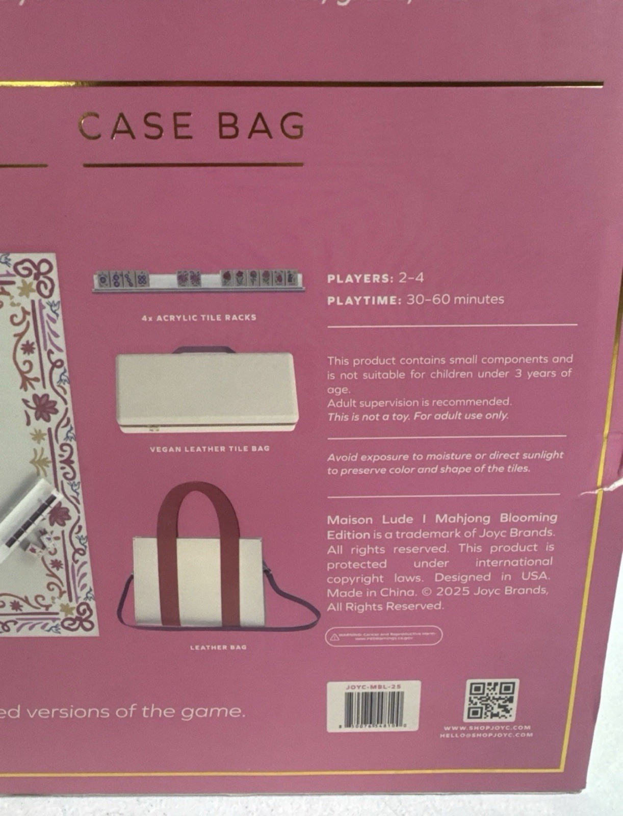 Mahjong Blooming Edition Game Set Tiles Racks Case Tote Bag 160 Acrylic Engraved
