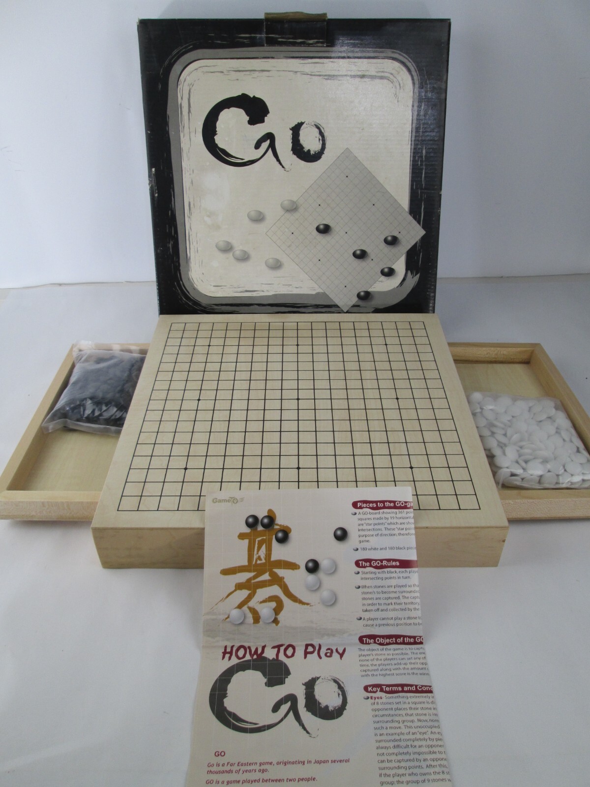 VTG WE Games Wood GO Set with Pull Out Drawers 12 in. Black White Tiles