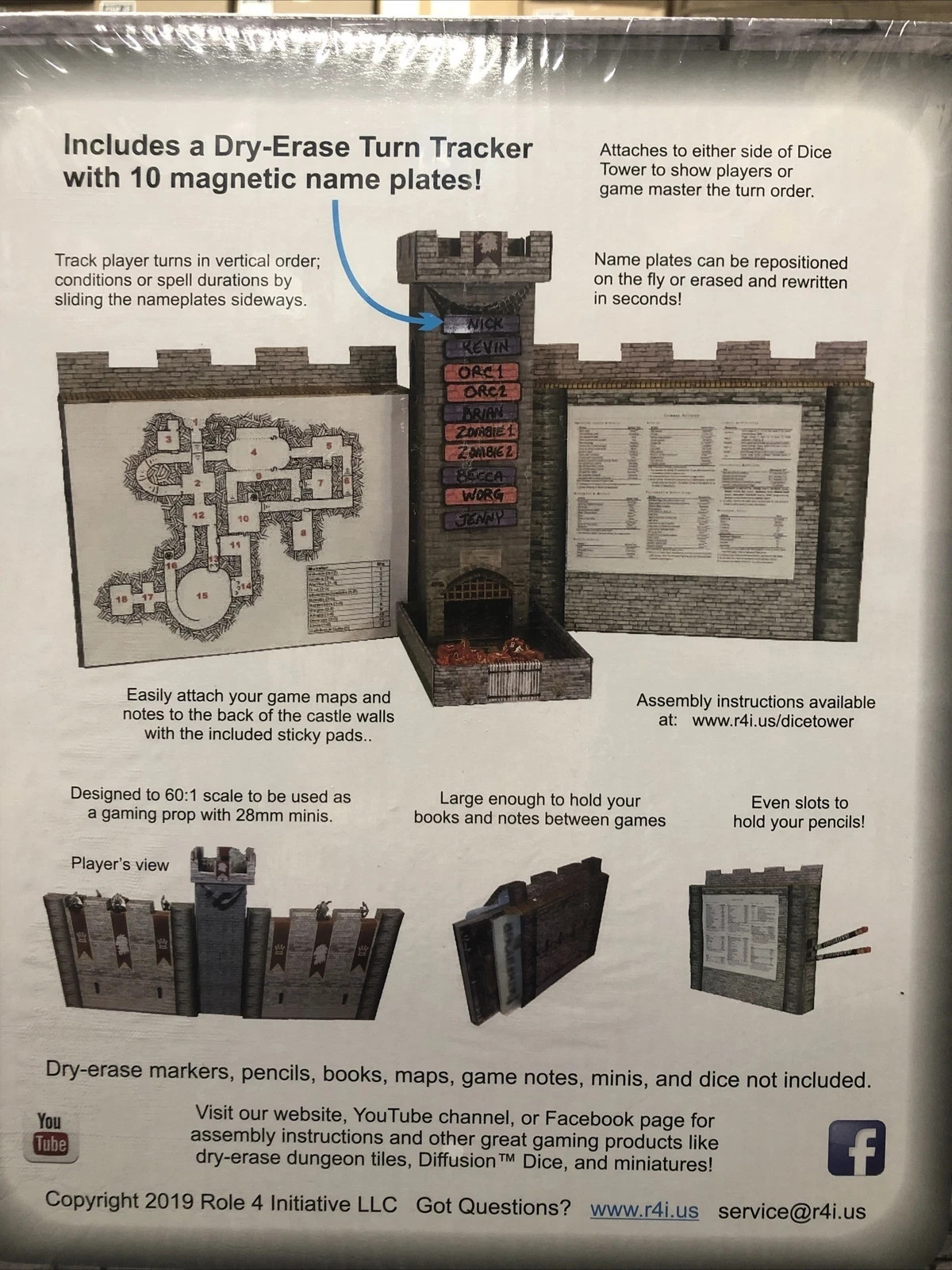 Castle Keep Dice Tower Castle Wall DM Screen + Magnetic Initiative Turn Tracker