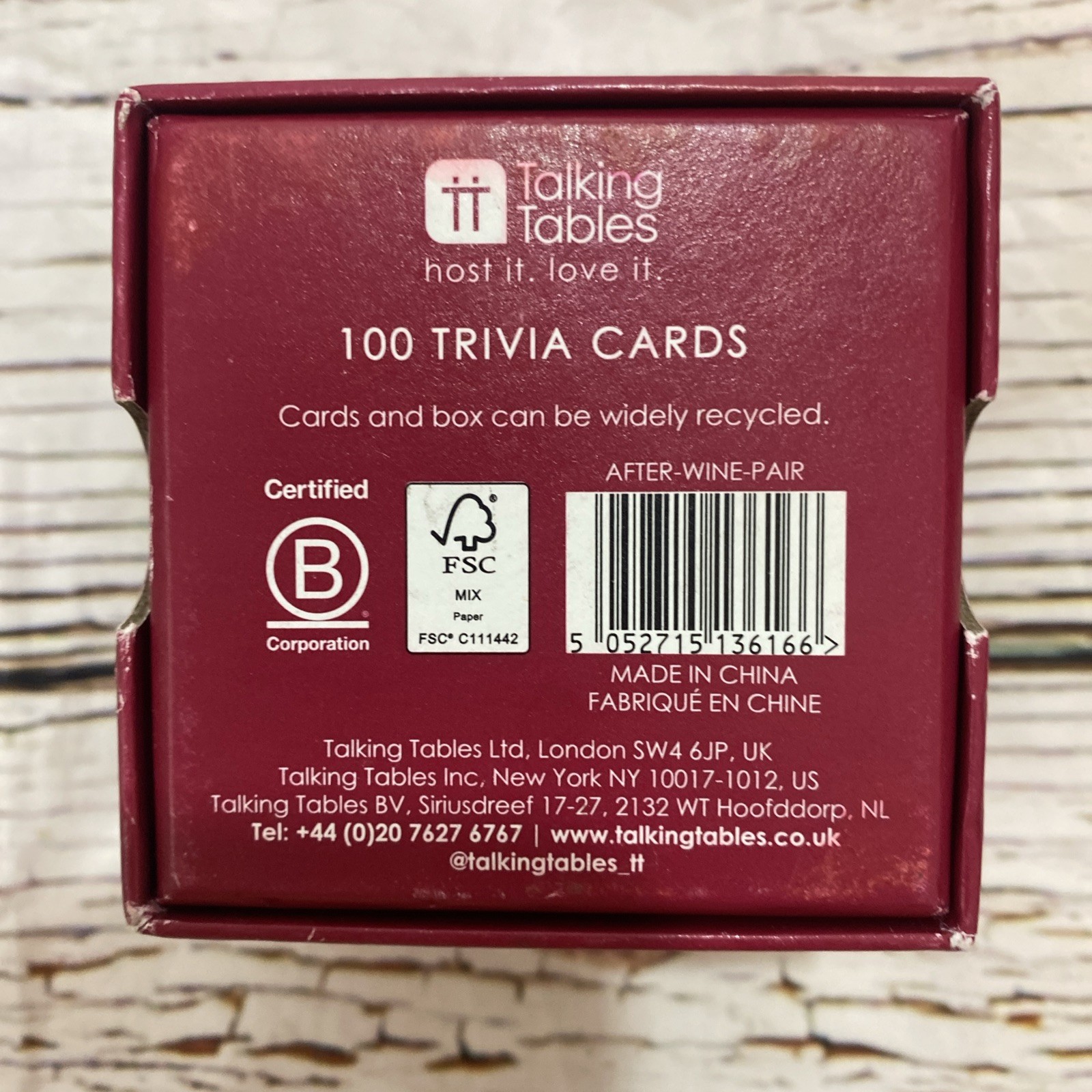 Talking Tables After Dinner Wine Pairings Trivia Game