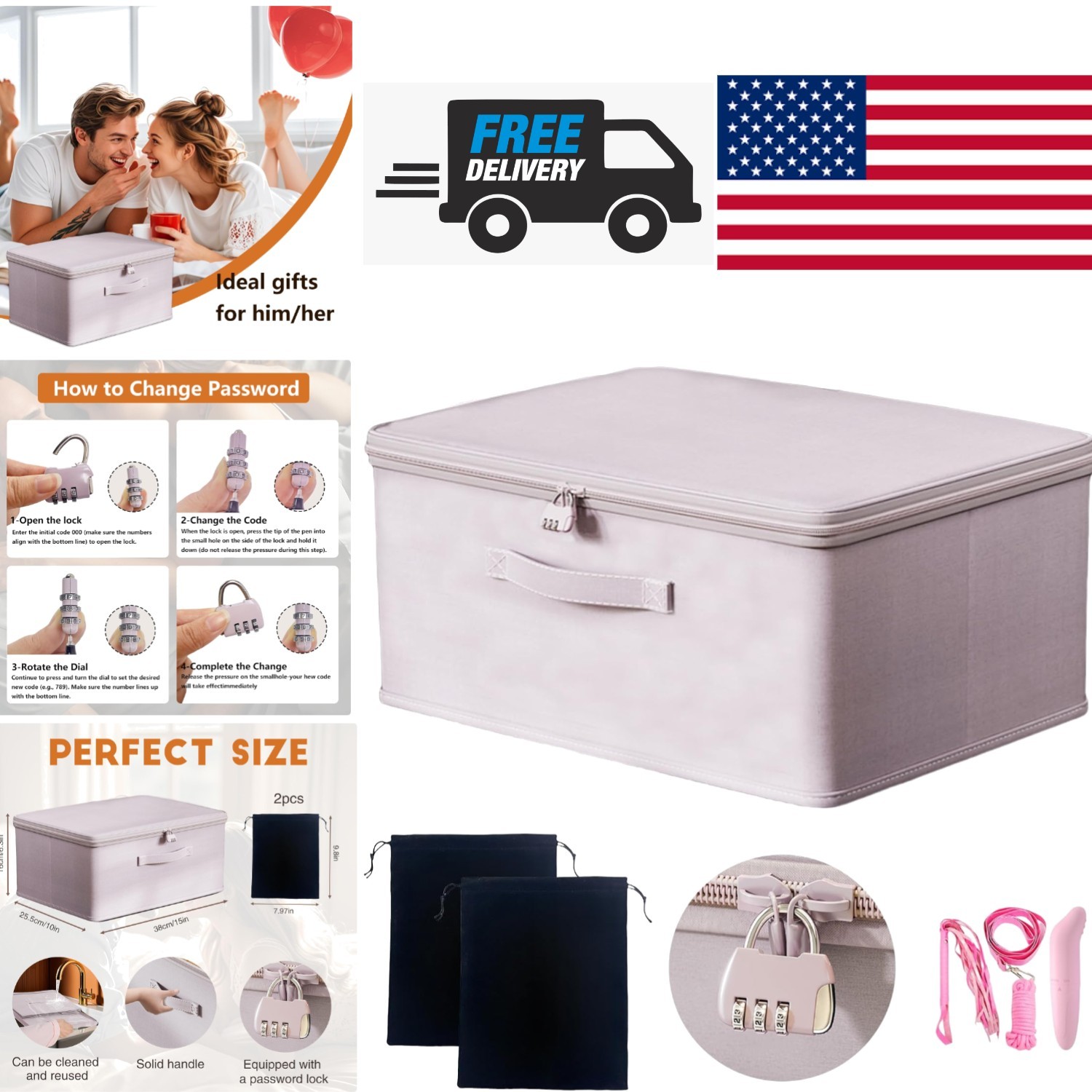 Adult Game Toy Storage Bag with Lock and Handles 15 x 10 Inch Lightweight Design