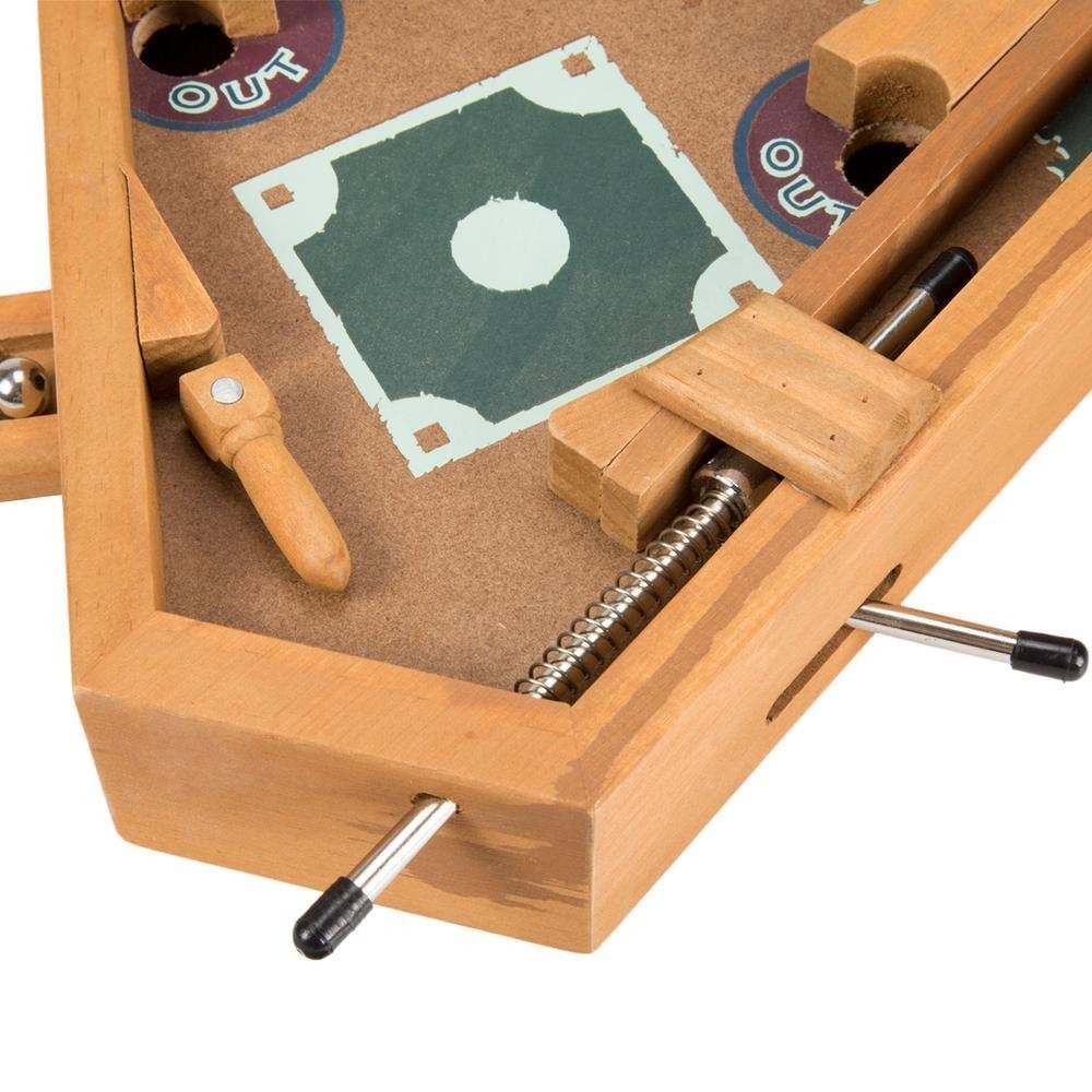 Tabletop Baseball Pinball Game Durable Wood MDF Metal 2-Balls 13″L x 12.25″W