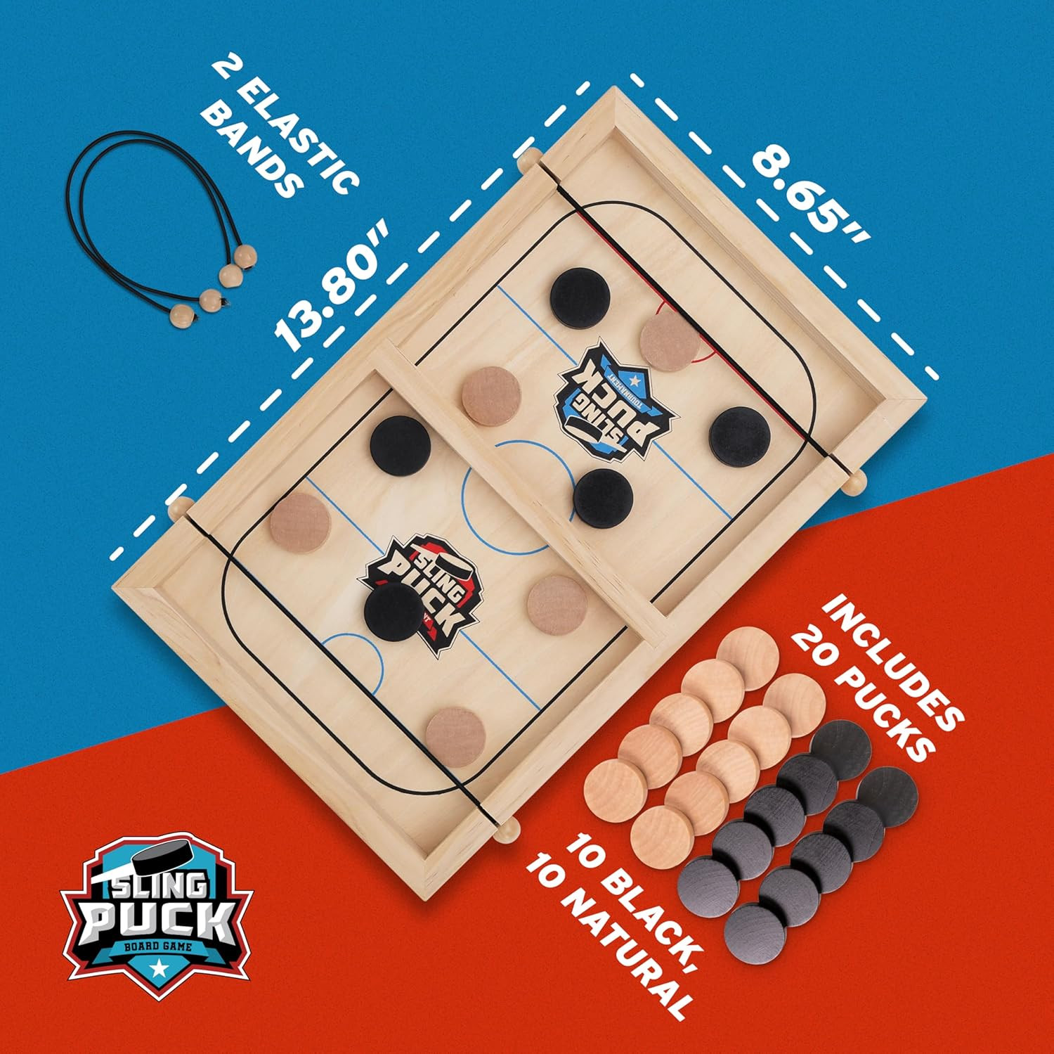 Fast Sling Puck Wooden Game for Kids & Adults Family Fun 2 Player New