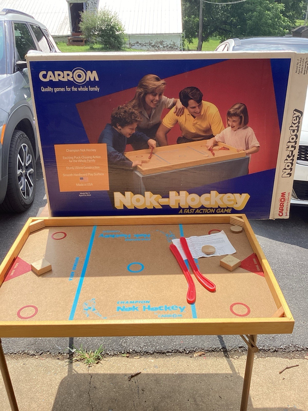 COMPLETE 1980s Carrom Nok-Hockey Board Game w/Original Box Wooden Table Hockey