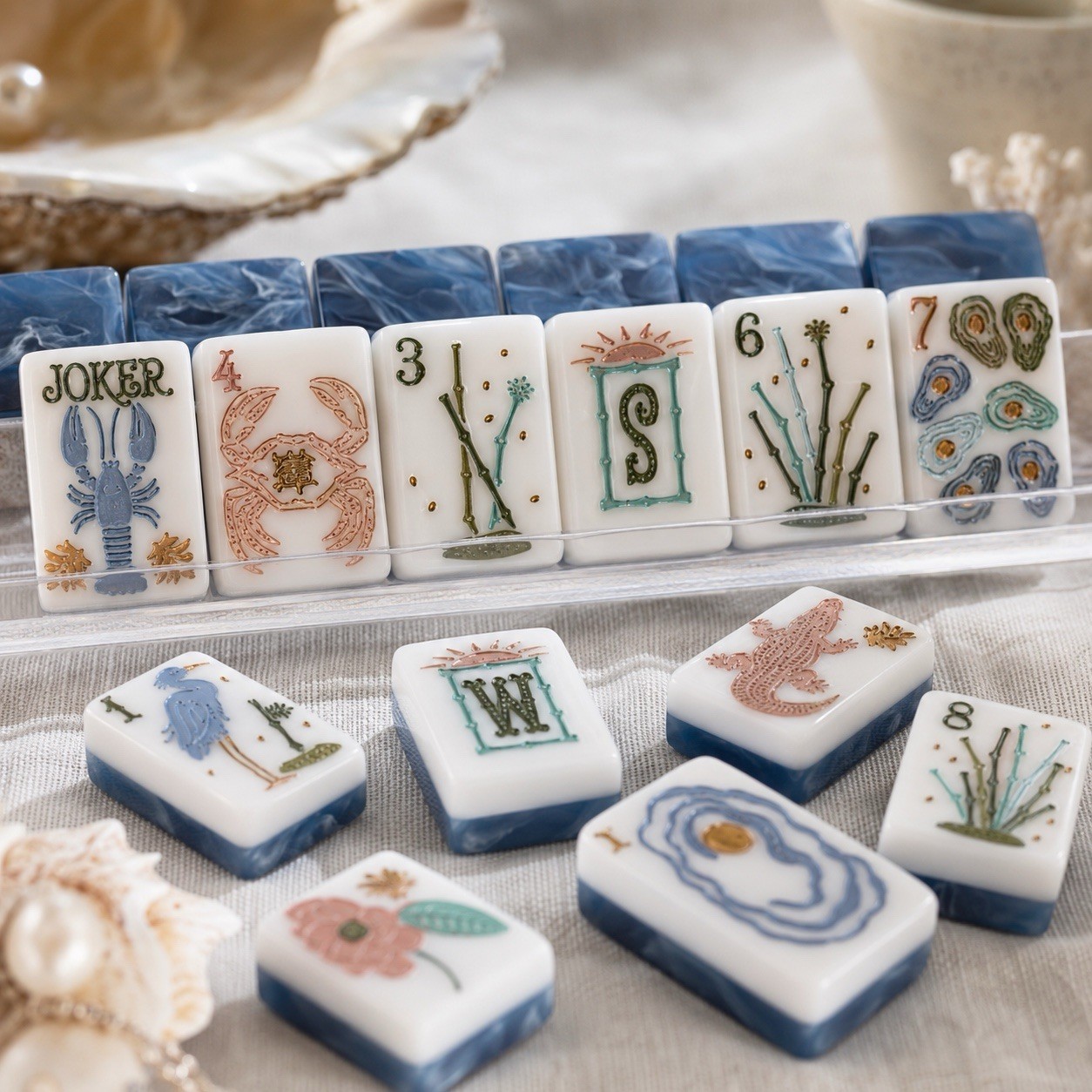 🌊Beach blue Mahjong Complete Tile Set, Blue & White Tiles (160tiles)