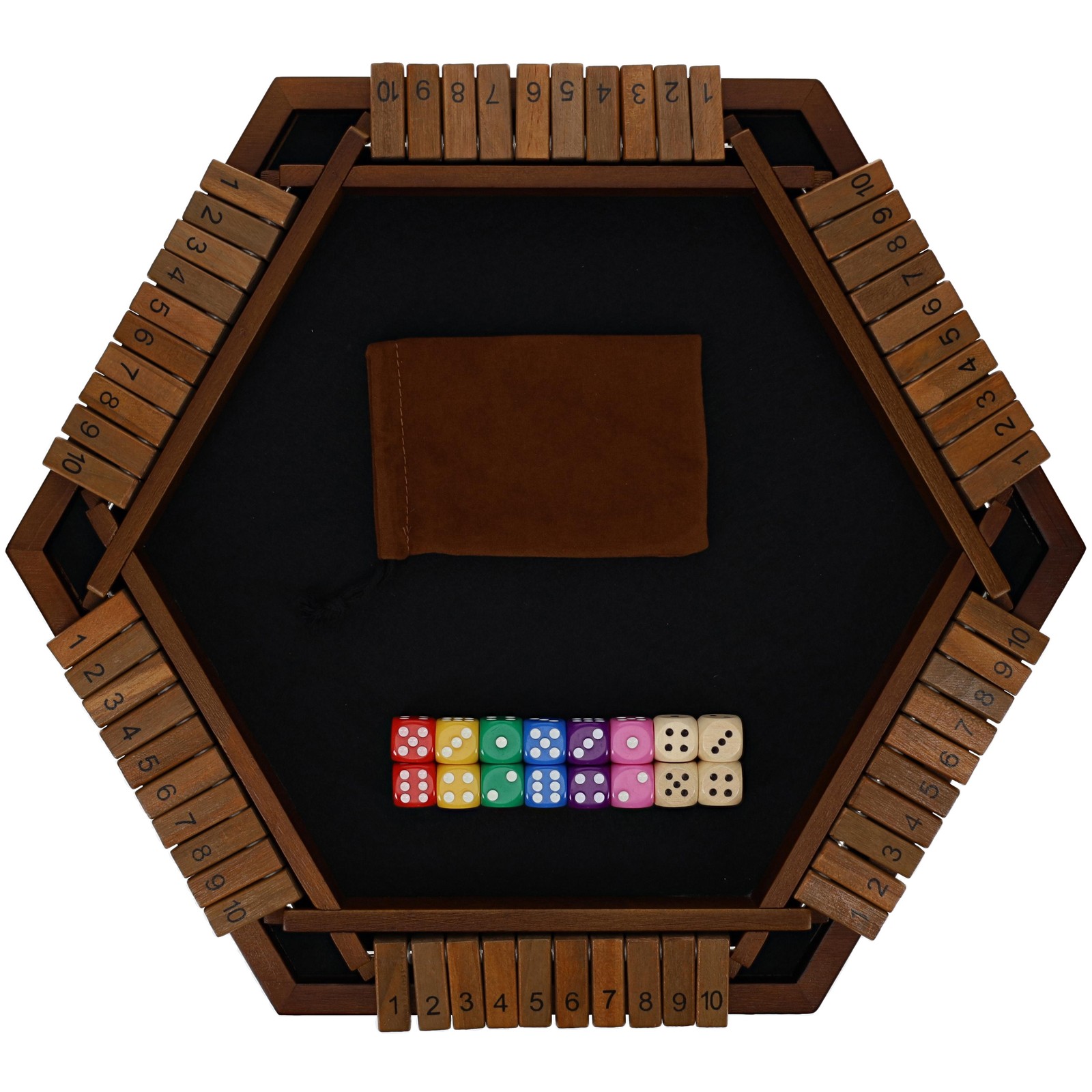 Pacific Shore Games 6 Player Shut The Box Dice Game,Walnut Stained Wood, Large