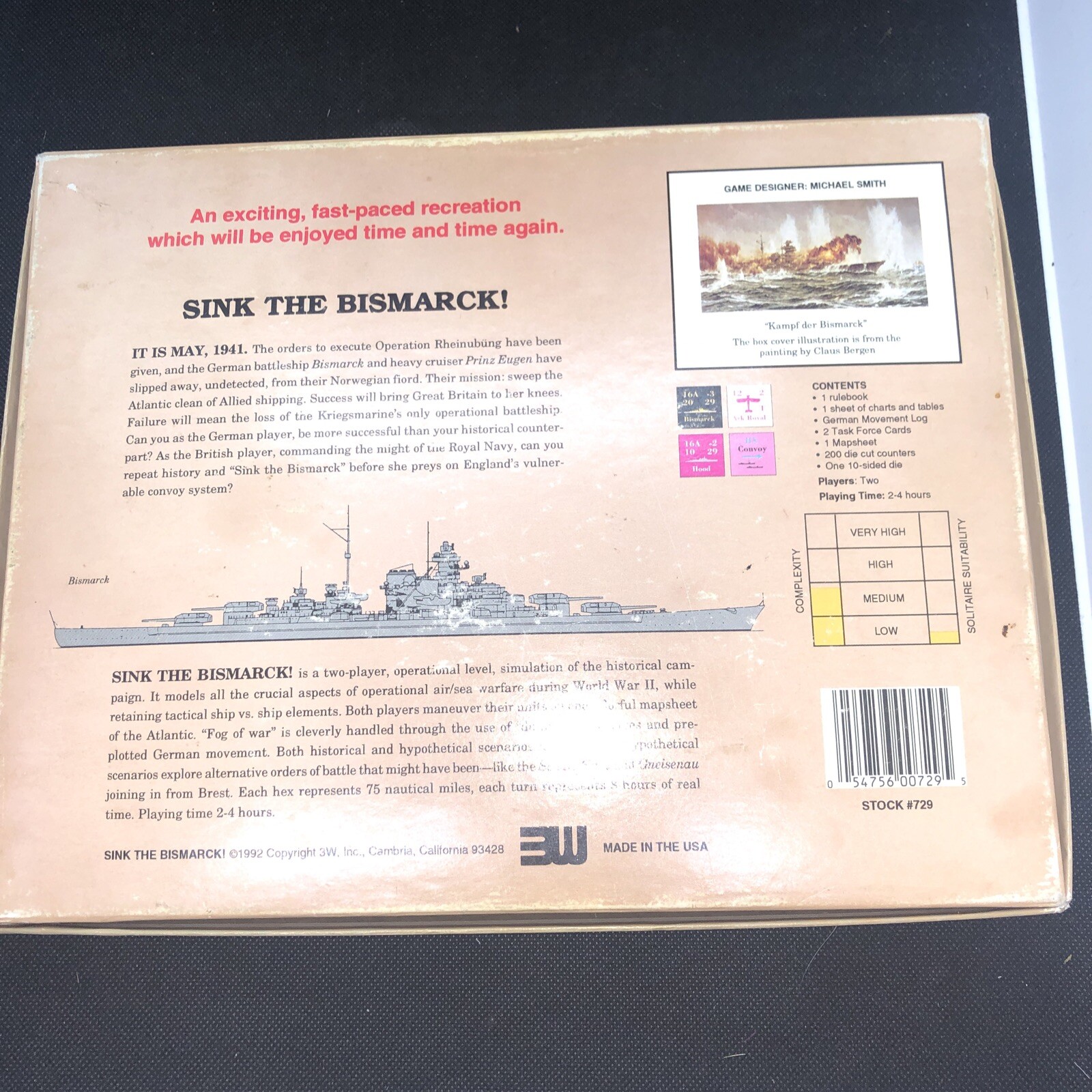 Sink The Bismarck! Board Game by 3W Designed by Michael Smith 1992 Stock# 729 C2