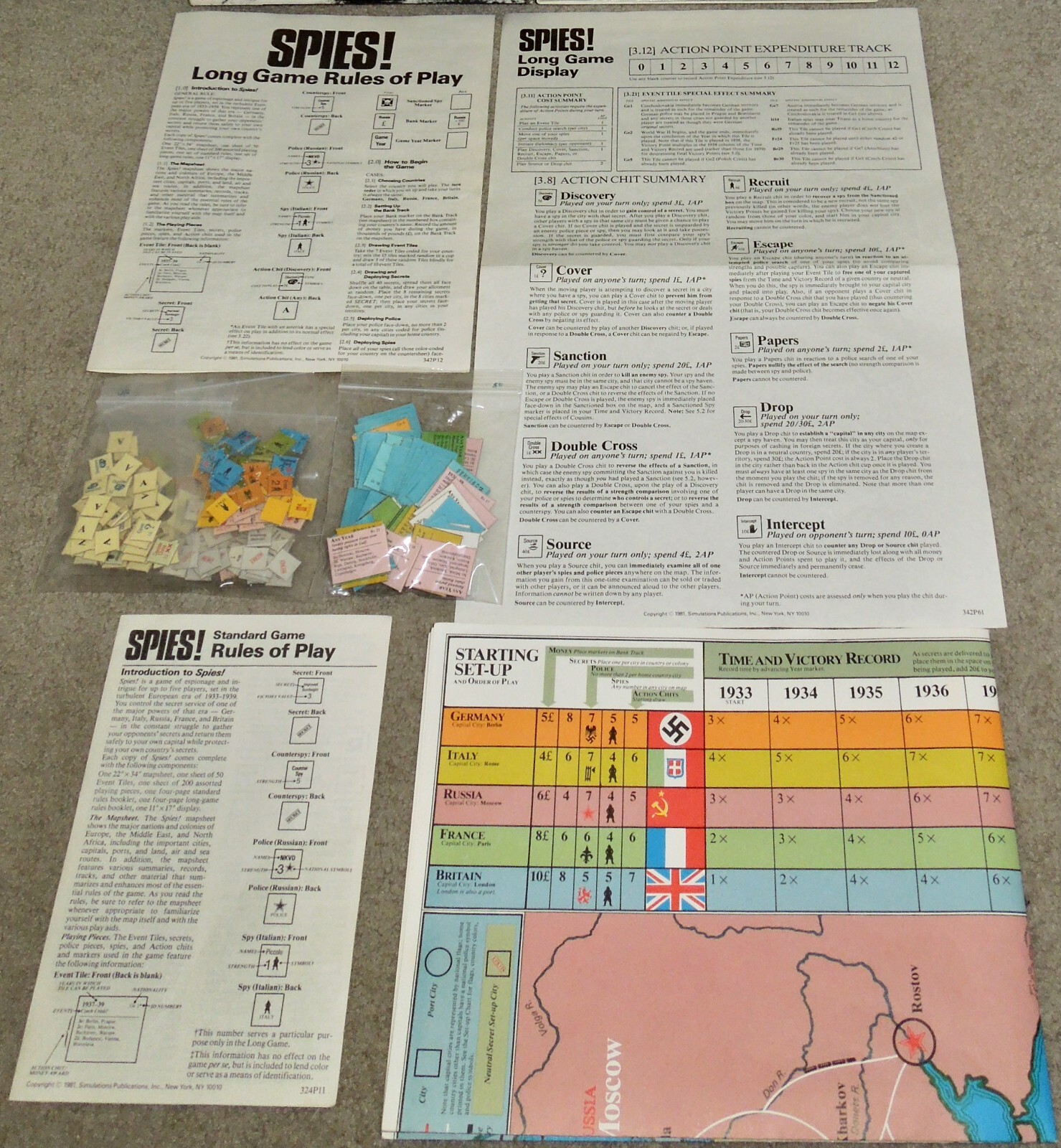 1981 SPI Spies!: The Multi-player Game of [WW2] International Intrigue, Complete