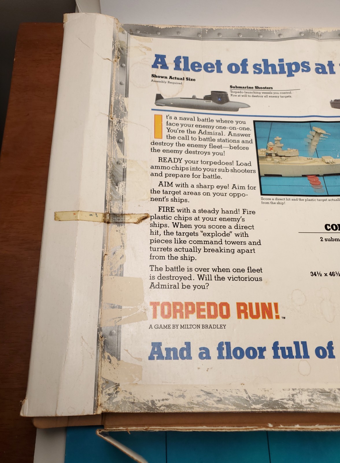 Torpedo Run Board Game Floor Wars Complete Milton Bradley 1986 G+