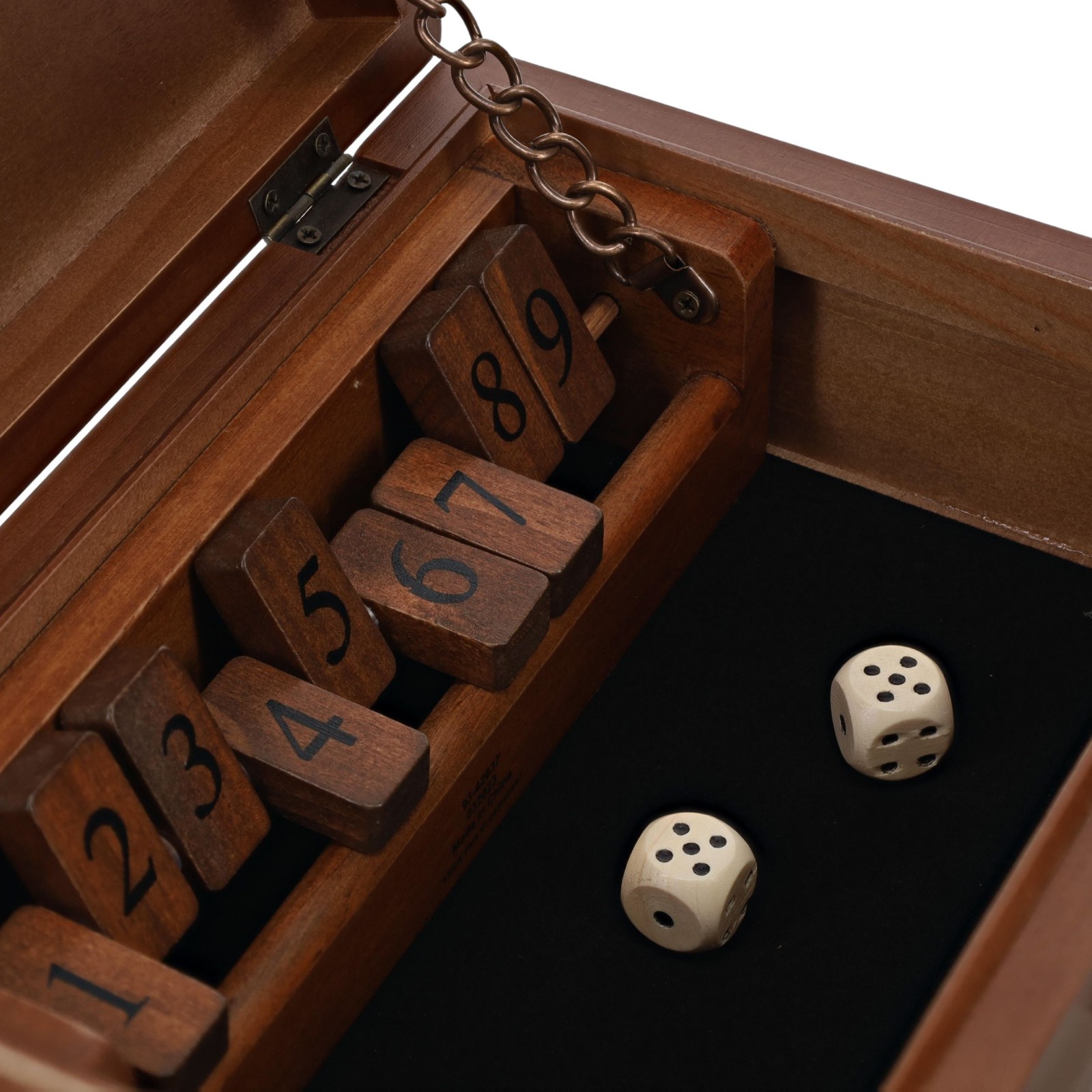 WE Games Board Game with Dice, 9 Numbers, in Walnut Stain Wooden Box, 8.75 in