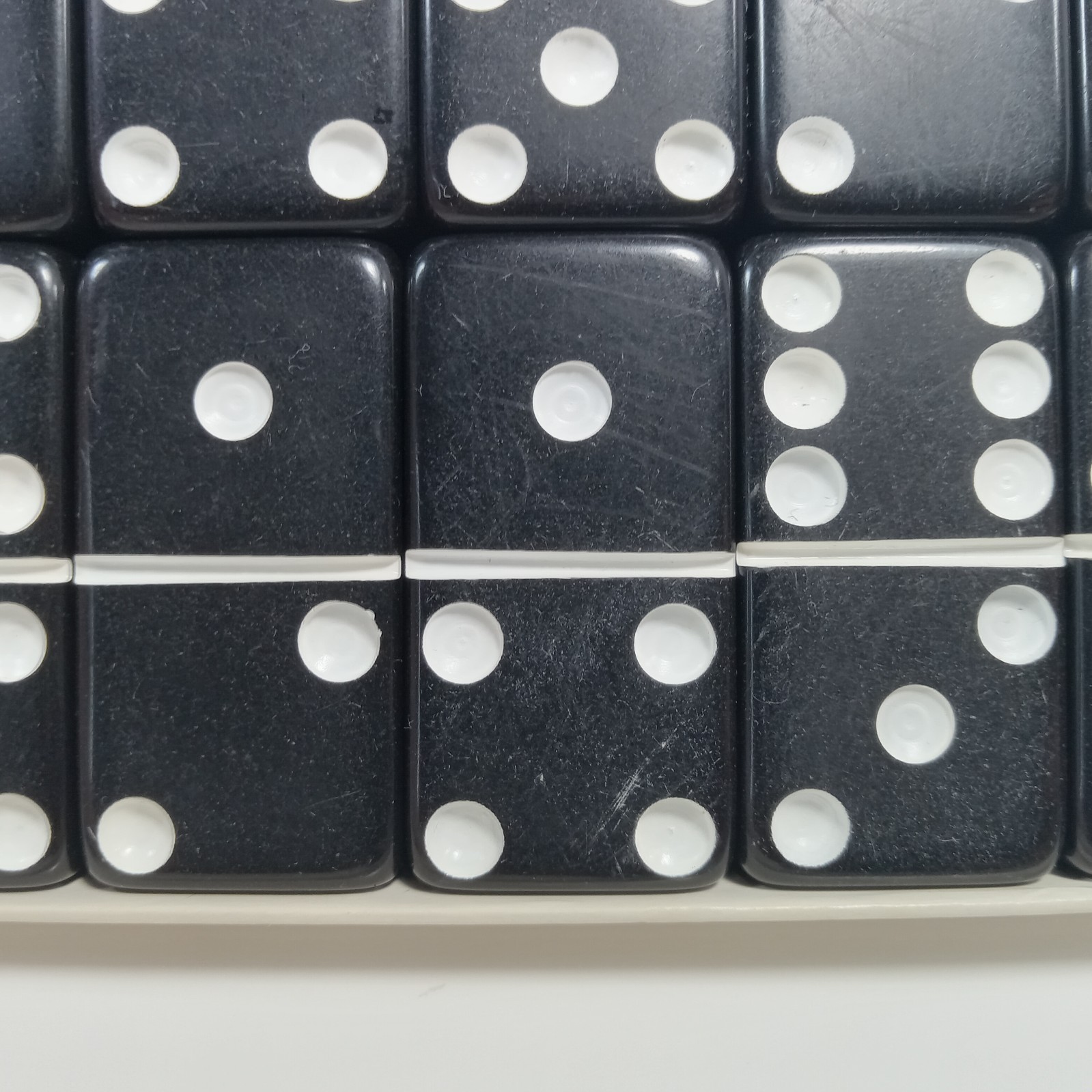 Vtg Set of Puremco No. 616 Standard Black Marblelike Dominoes Made In USA Waco