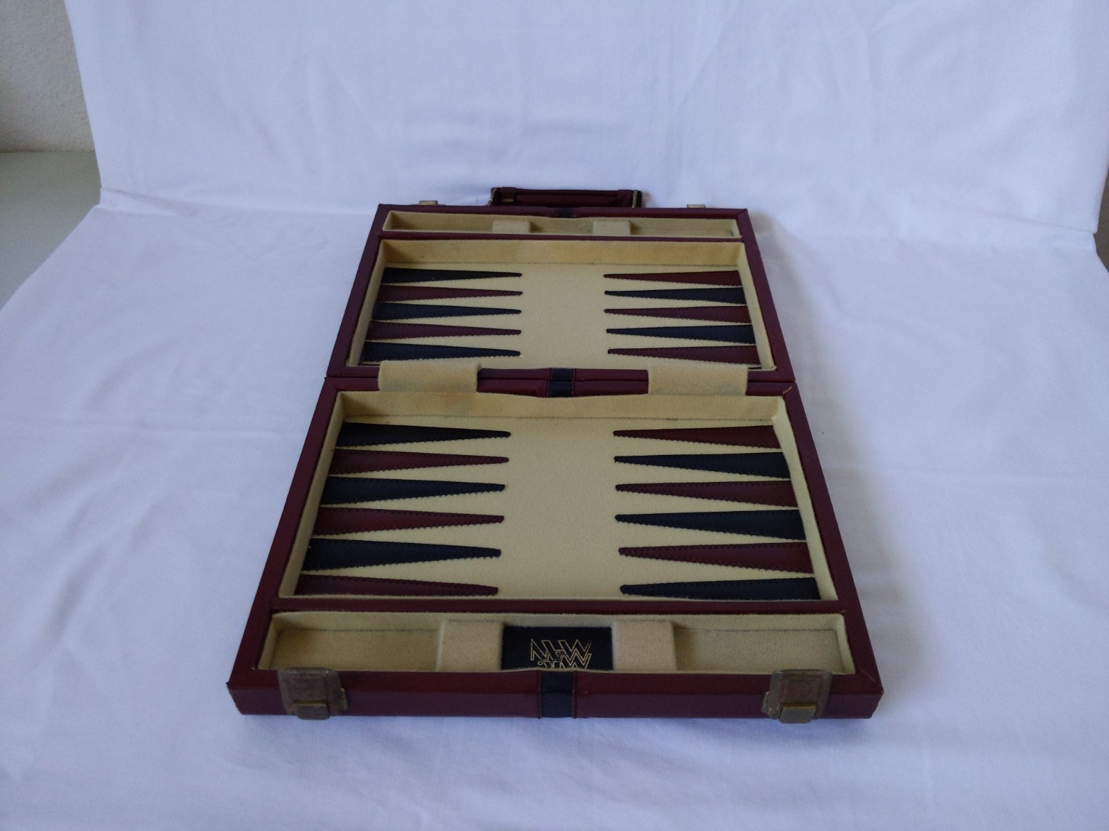 Vintage MR MAN Backgammon Board Game Leather Travel Case Box Brown Briefcase