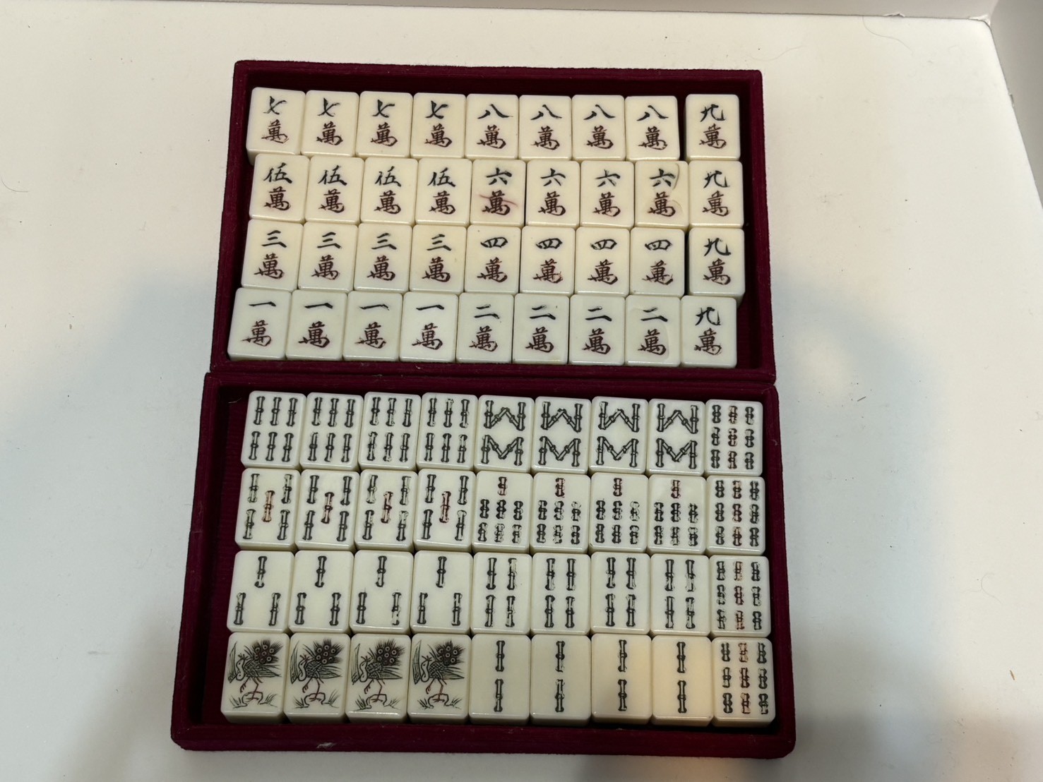 Vintage Japanese Mahjong Tile Set Bone Bamboo 24mm Travel Case Incomplete
