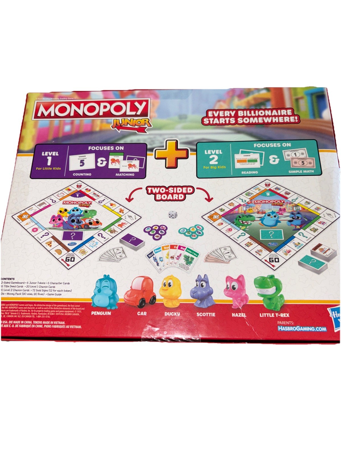 Monopoly, Junior NEW! Age 4 up 2 Games in 1 little kids to Adult, Hasbro Games