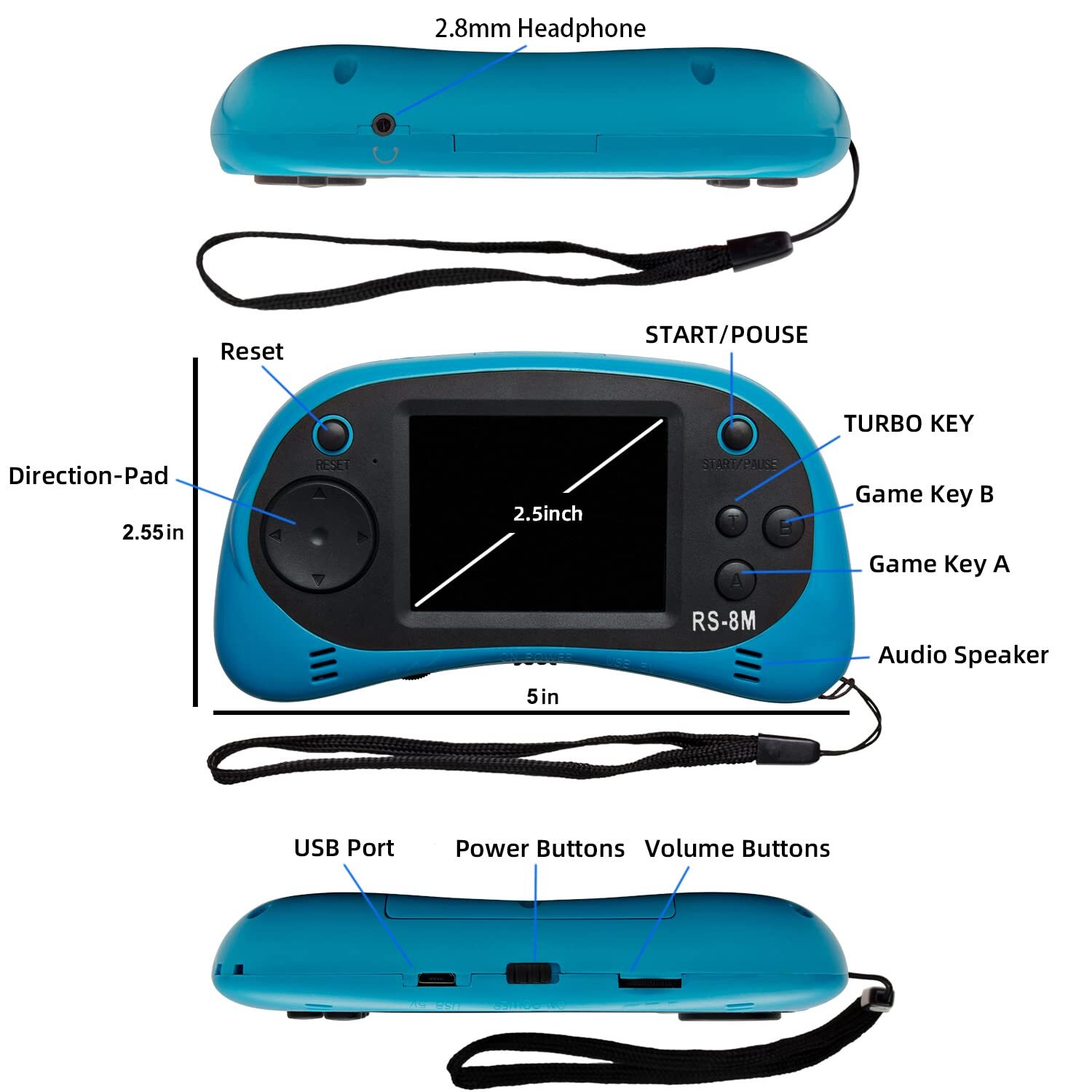 16 Bit Kids Handheld Games Built-in 220 HD Video Games 2.5 Inch Portable Game…