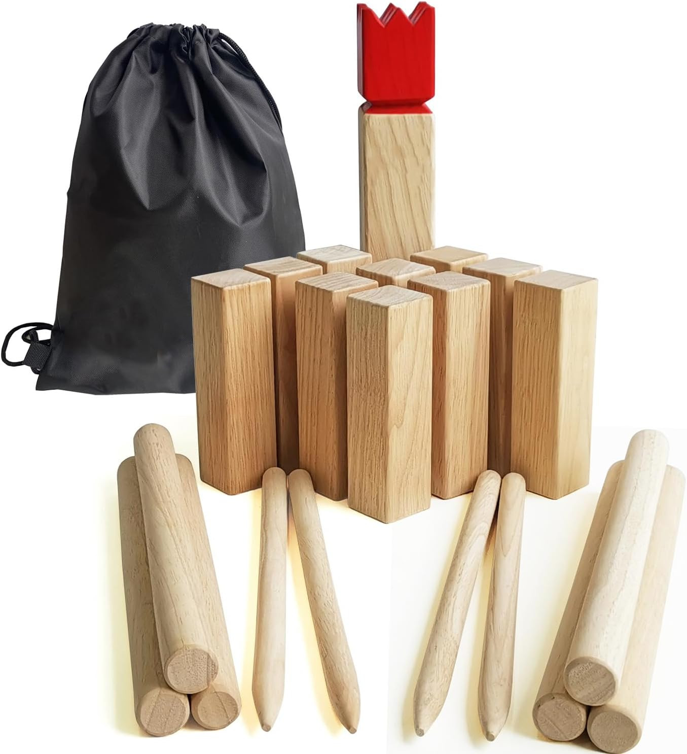 Kubb Game Set – Hardwood Viking Games – KUBB Throwing Outdoor Games (Kubb Red, 5