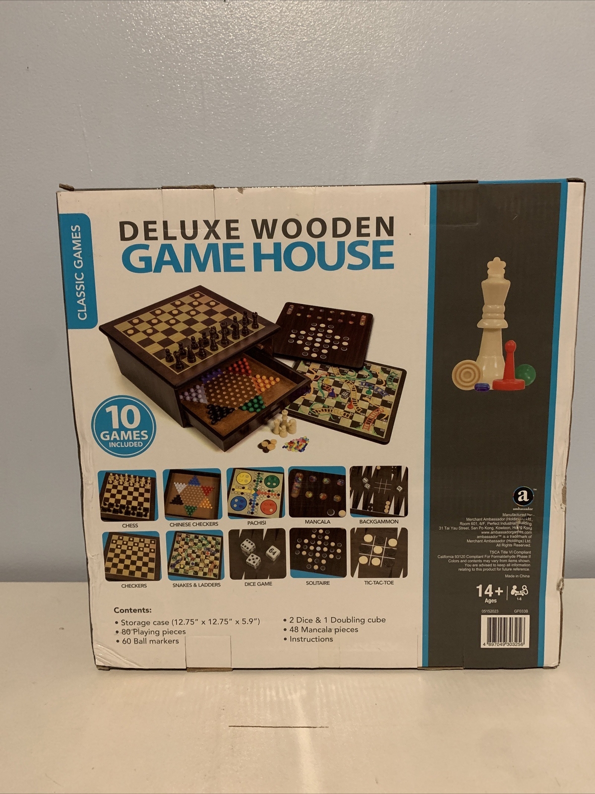 Deluxe Wooden Game House (10 Games) chess checker pachisi dice solitaire & more