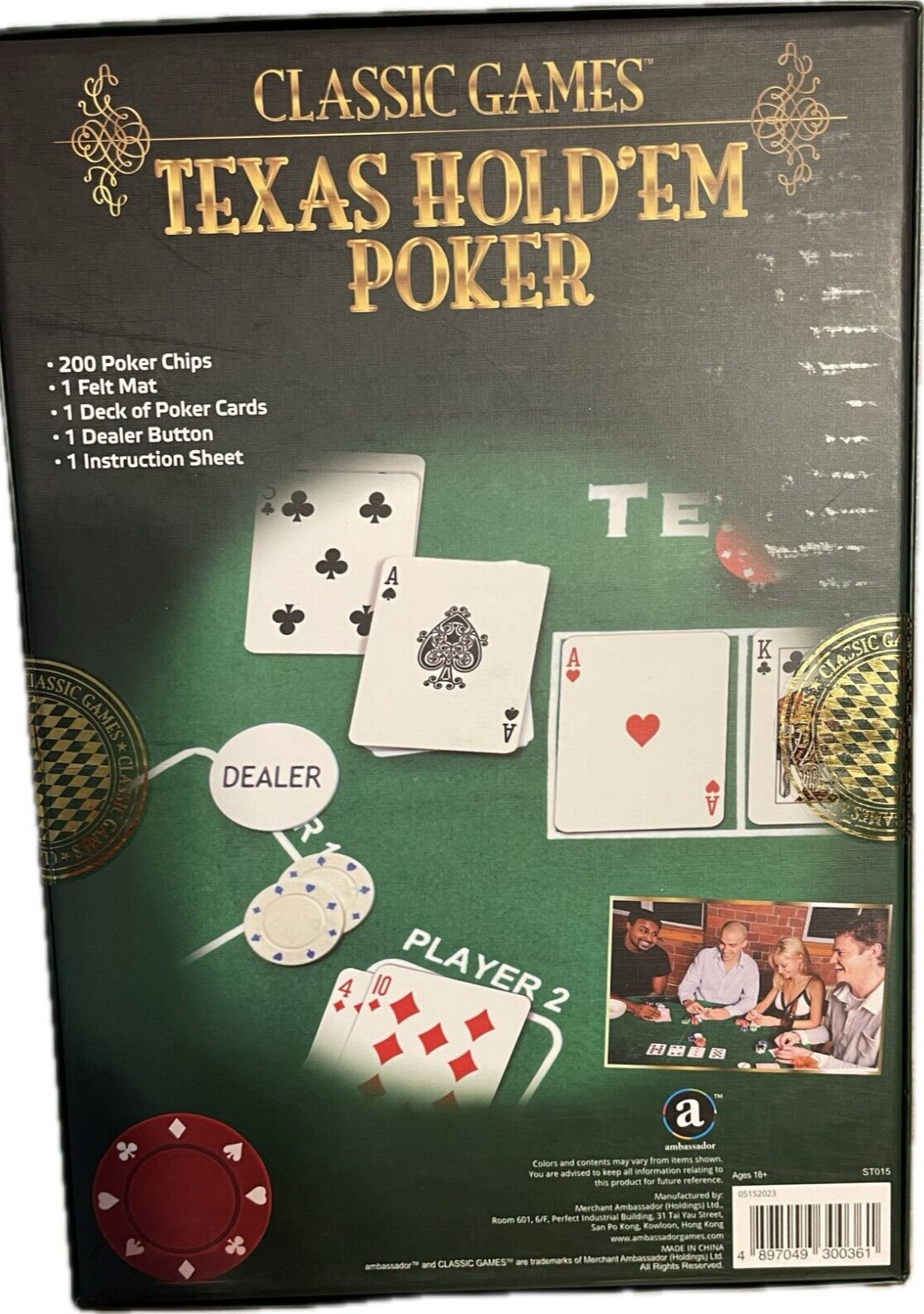 Classic Games Texas Hold’Em Poker Premium Quality 200 Poker Chips & Mat Game Set