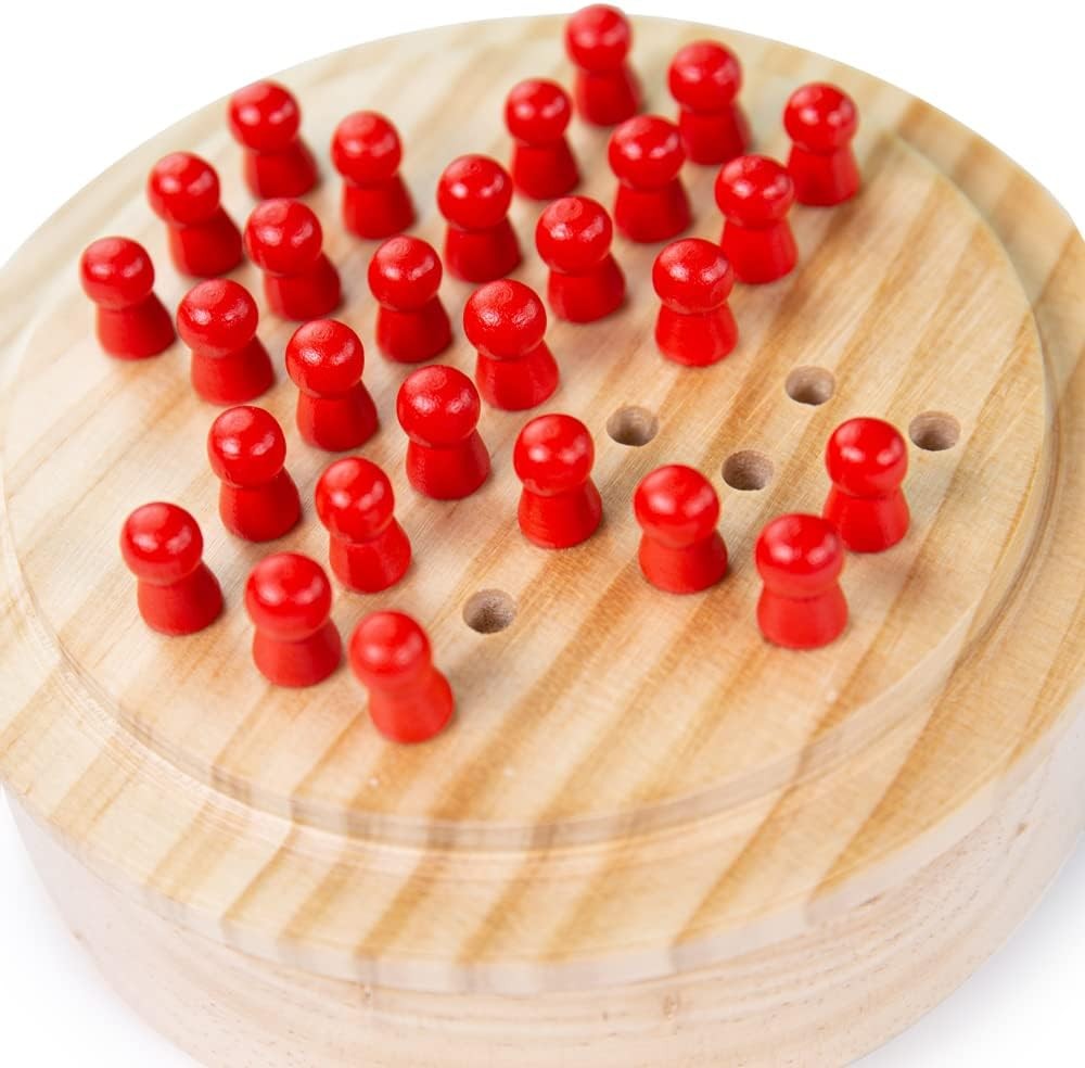 Bigjigs Toys Mini Solitaire Game – 32 Piece Solitaire Board Game with Wooden Peg