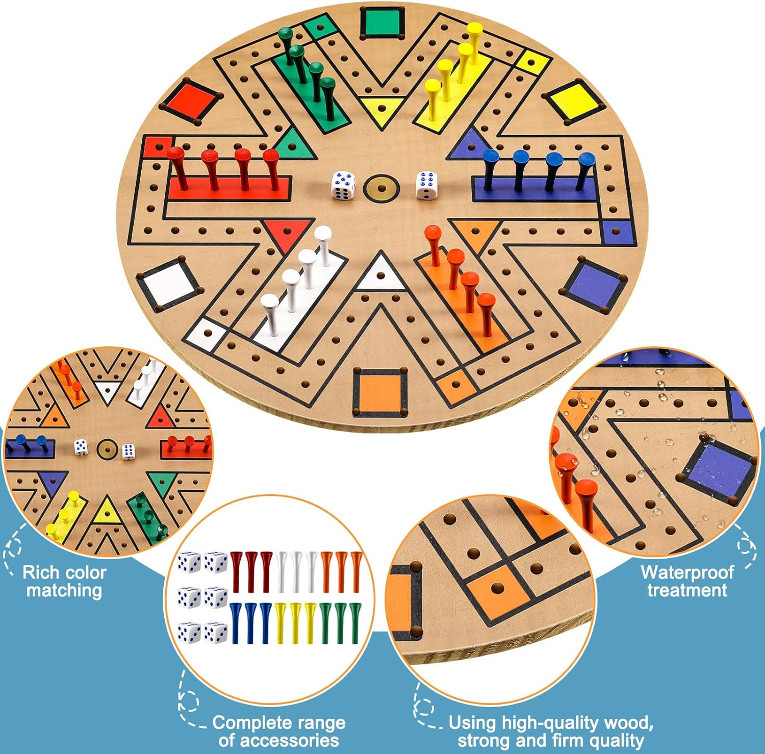 Kathfly Fast Track Board Game Wooden 3-6 Players Board Game Set with 24 Boards G