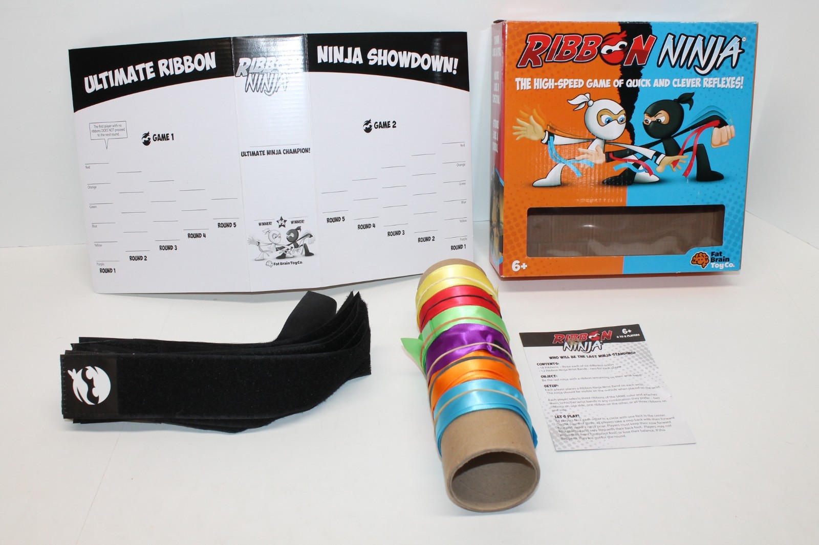 Ribbon Ninja Game Fat Brain Toy Company Ages 6 – 14; 12 wrist bands, 18 ribbons