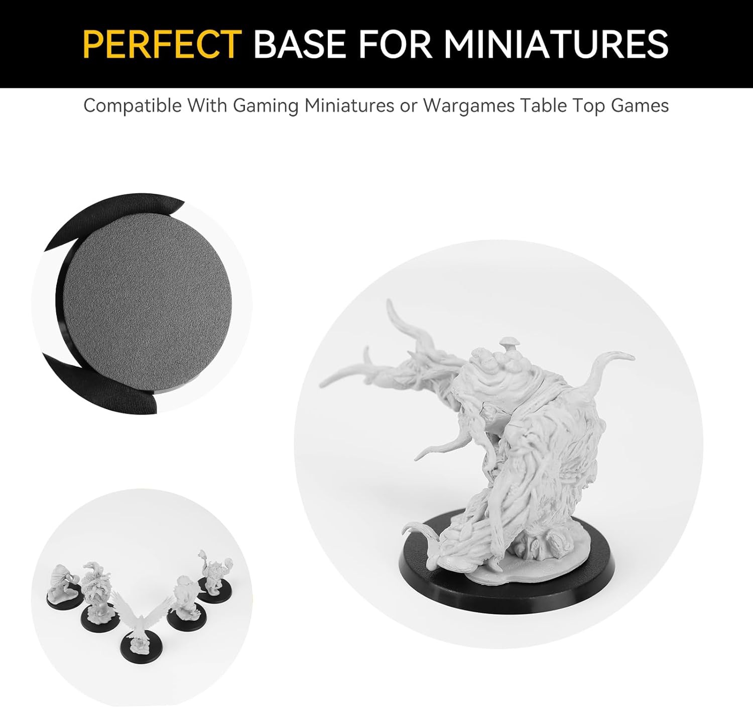 30PCS 60mm/2.36inch Textured Plastic Black Round Miniature 60mm-30pcs-black