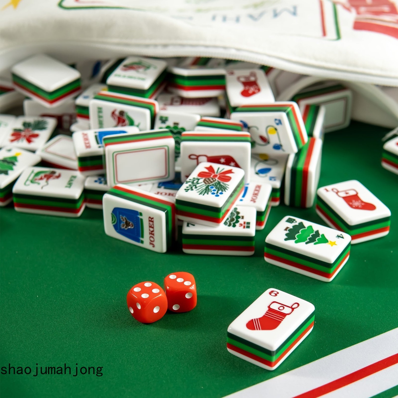 American Style Mahjong Tiles Full Set 160 Tiles with Green Christmas-five floors