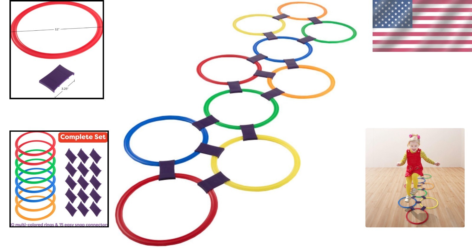 Educational Hopscotch Rings Game – 10 Rings & Connectors for Active Kids, Age 3+