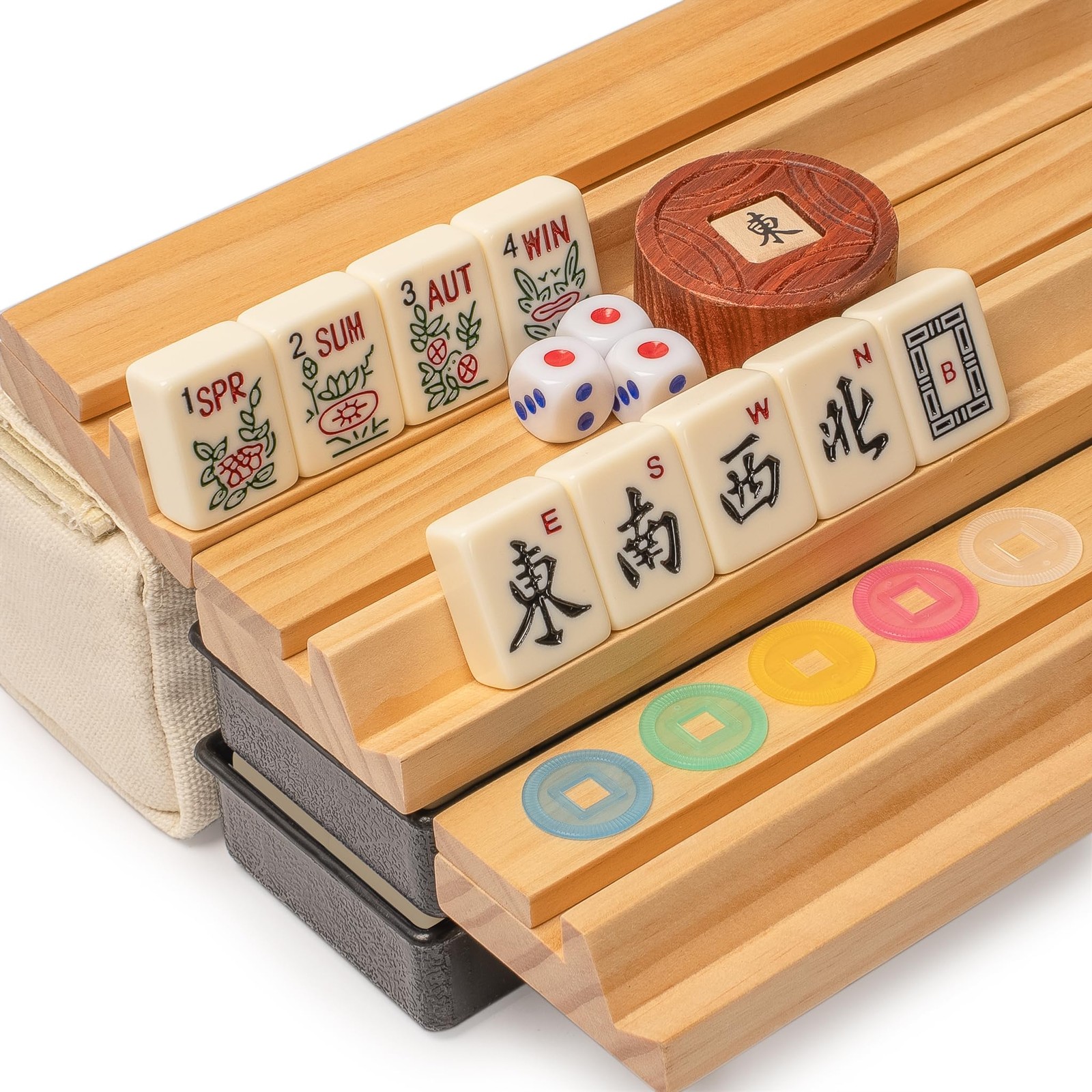 Yellow Mountain Imports American Mahjong Set, Ivory Stripes” – 166 Tiles with Be