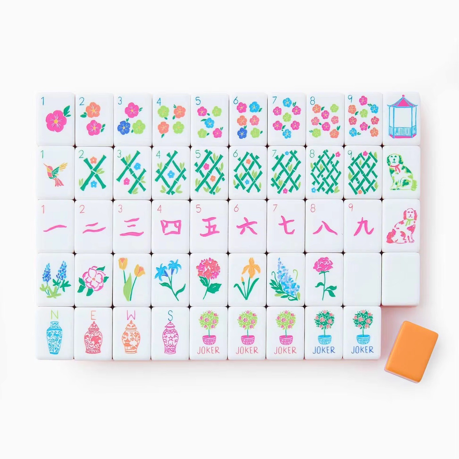 Engraved American Mahjong Tiles set , bright orange sunset themed. Fast 🛳️