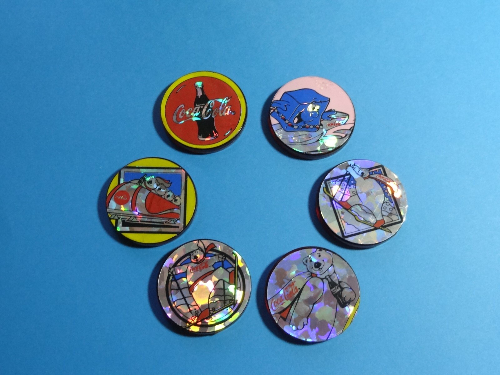 Pogs * 1995 * Coca Cola * Plastic Slammers * Set of 6 * Complete
