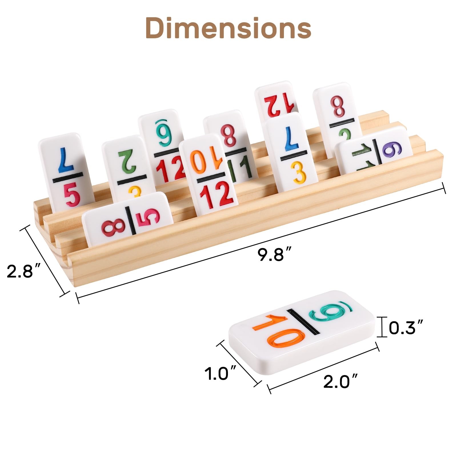 Mexican Train Dominoes Set with Numbers and 4 Wooden Trays/Racks, Double 12 Domi