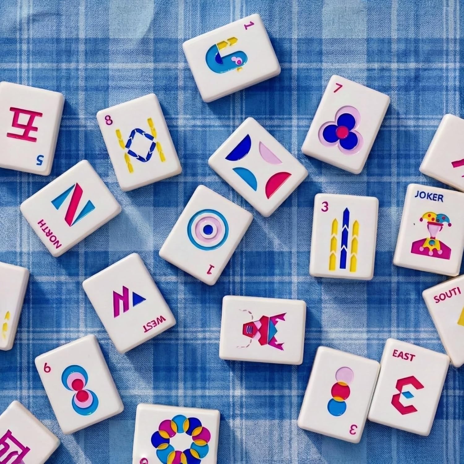 Light Blue American Mahjong Tile Set(1.2″), 160 Engraved Tiles with Mahjong Tile