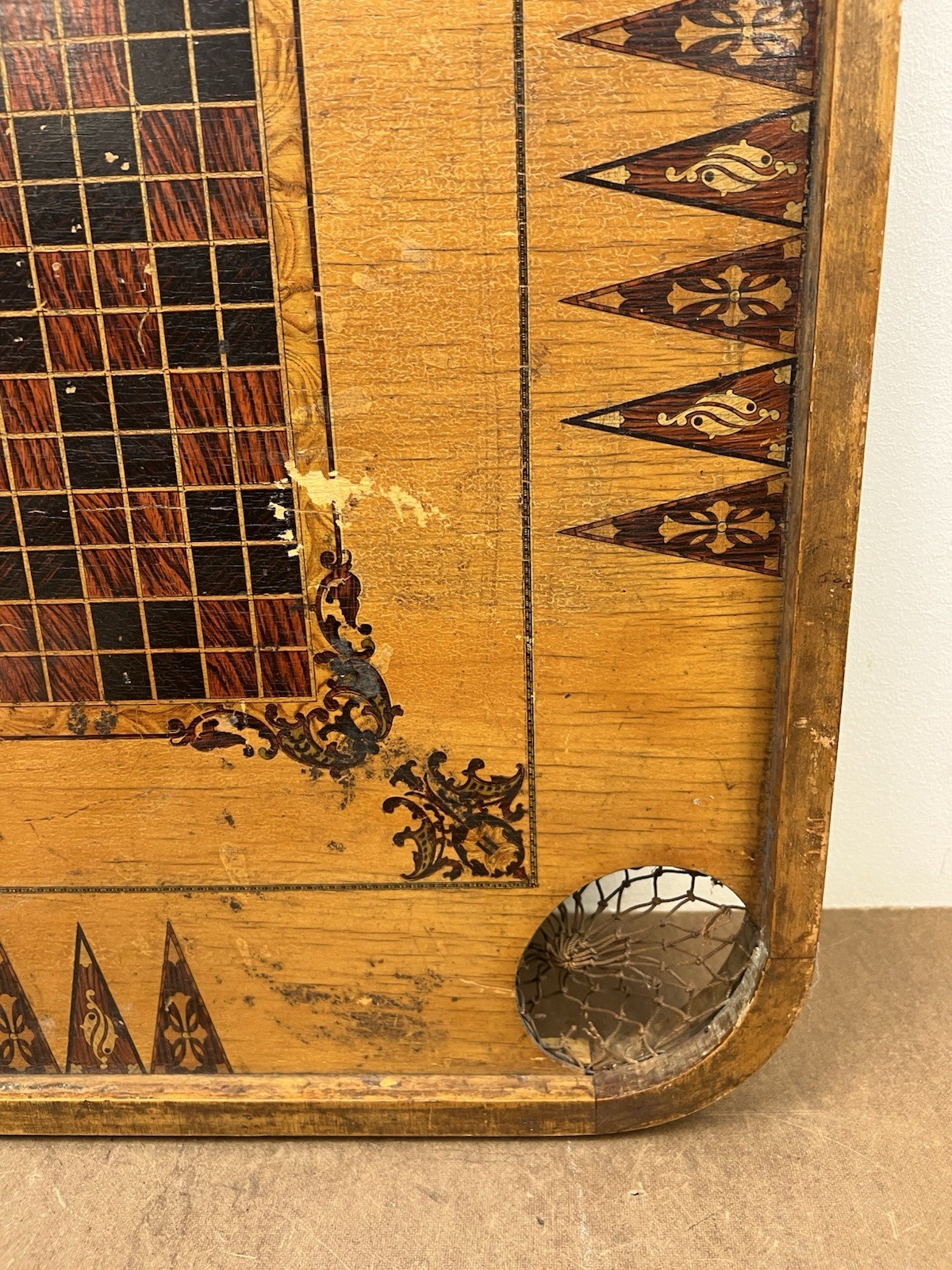 Vintage CARROM GAME BOARD Archarena original wood double sided old felt wall art