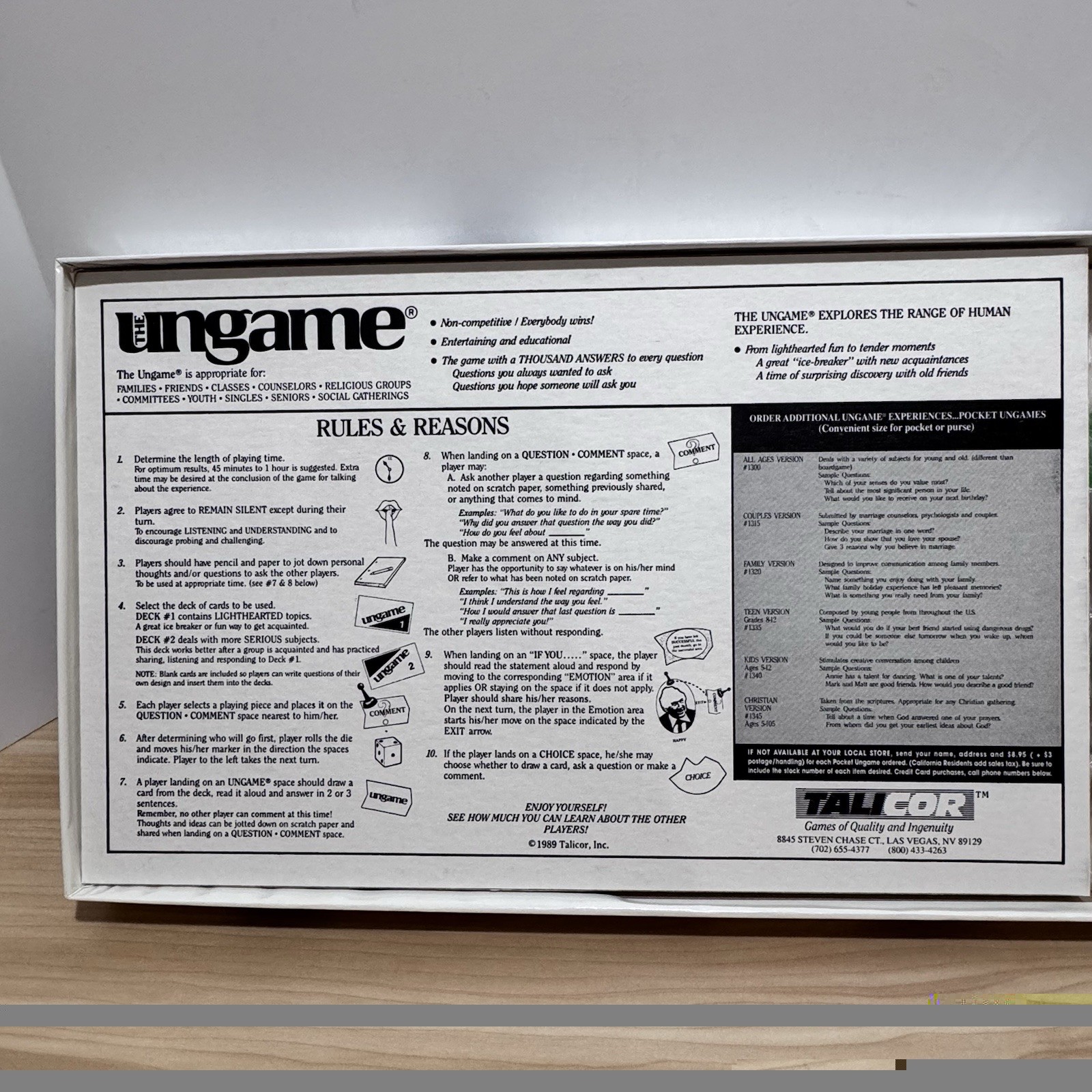 1989 Vintage THE UNGAME Board Game Christian Version – by Talicor Inc. Complete