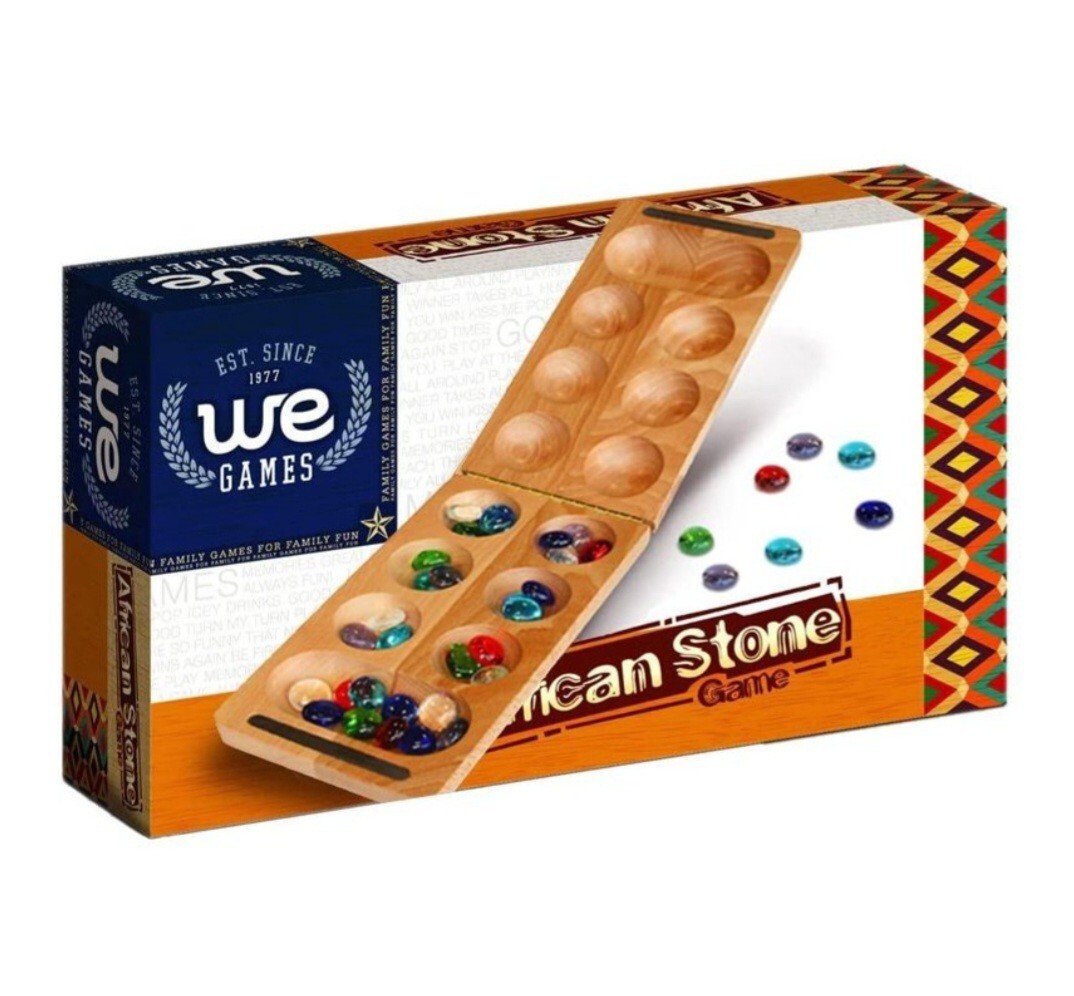 WE Games Folding Mancala – Solid Wood Board Game & Glass Stones
