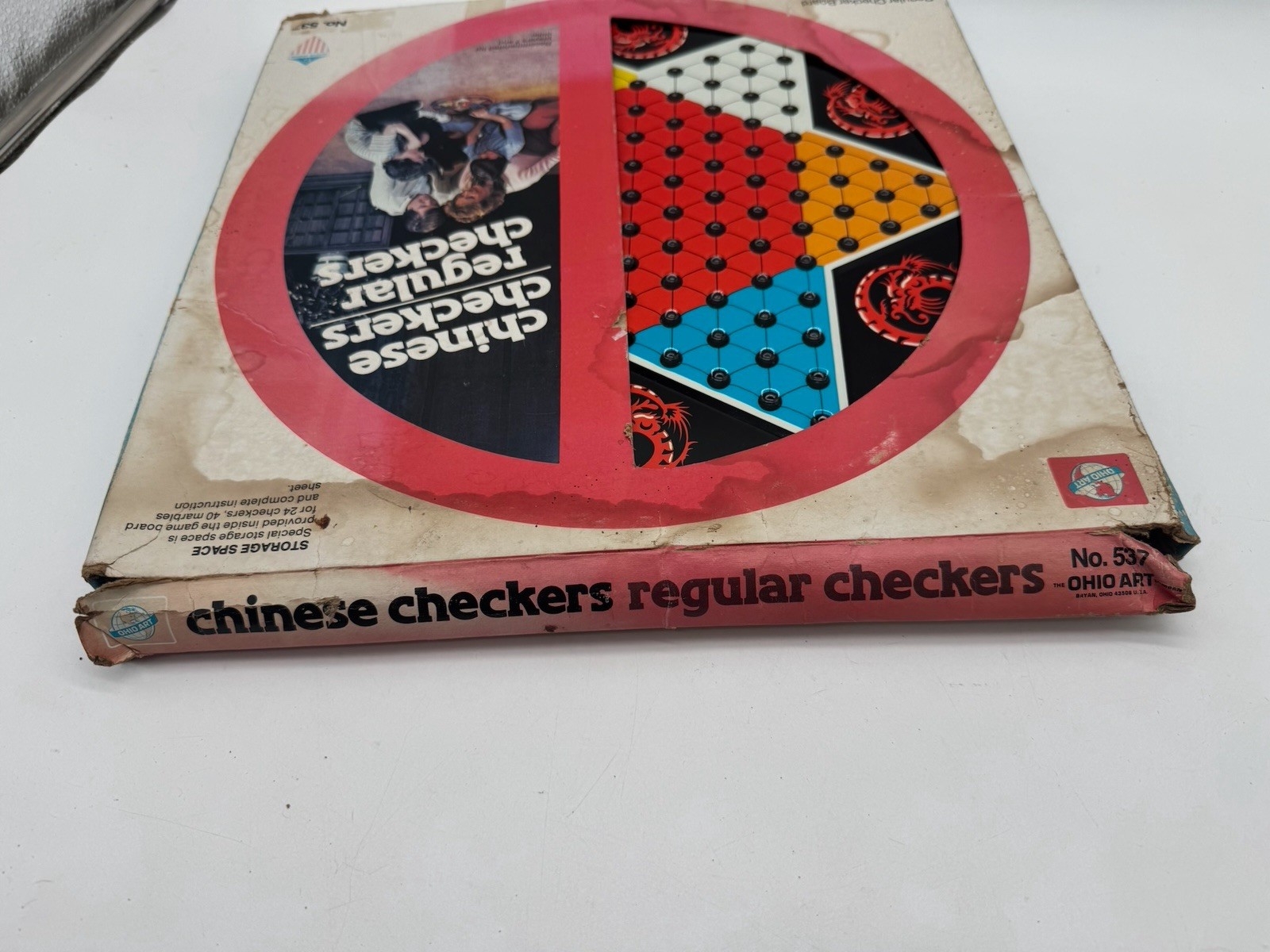 VINTAGE BOXED BOARD GAME CHINESE CHECKERS REGULAR CHECKERS OHIO ART 537 2 IN 1