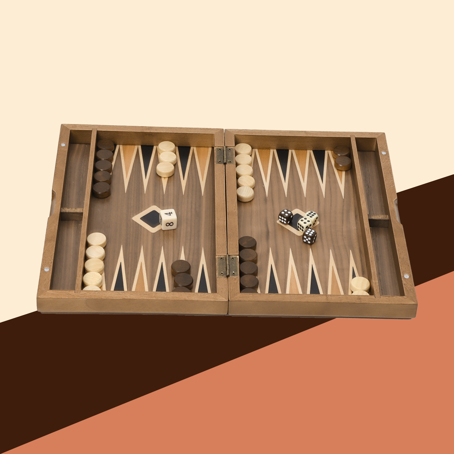 Classic 11″ Travel Wood Backgammon Board Game Set Inlay Star Board w/Game Pieces