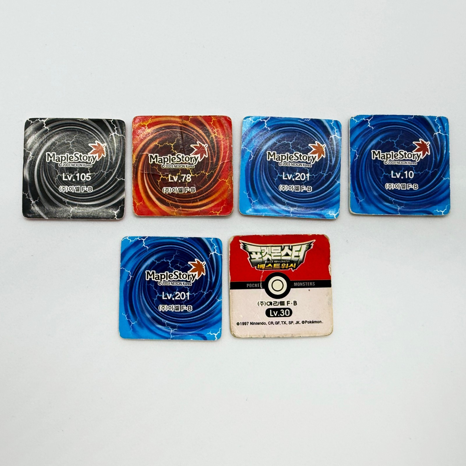 POGS Lot Of 6 Ddakji/Ttakj MAPLE STORY & Pokemon 3.5cm x 3.5cm (Multiple color)