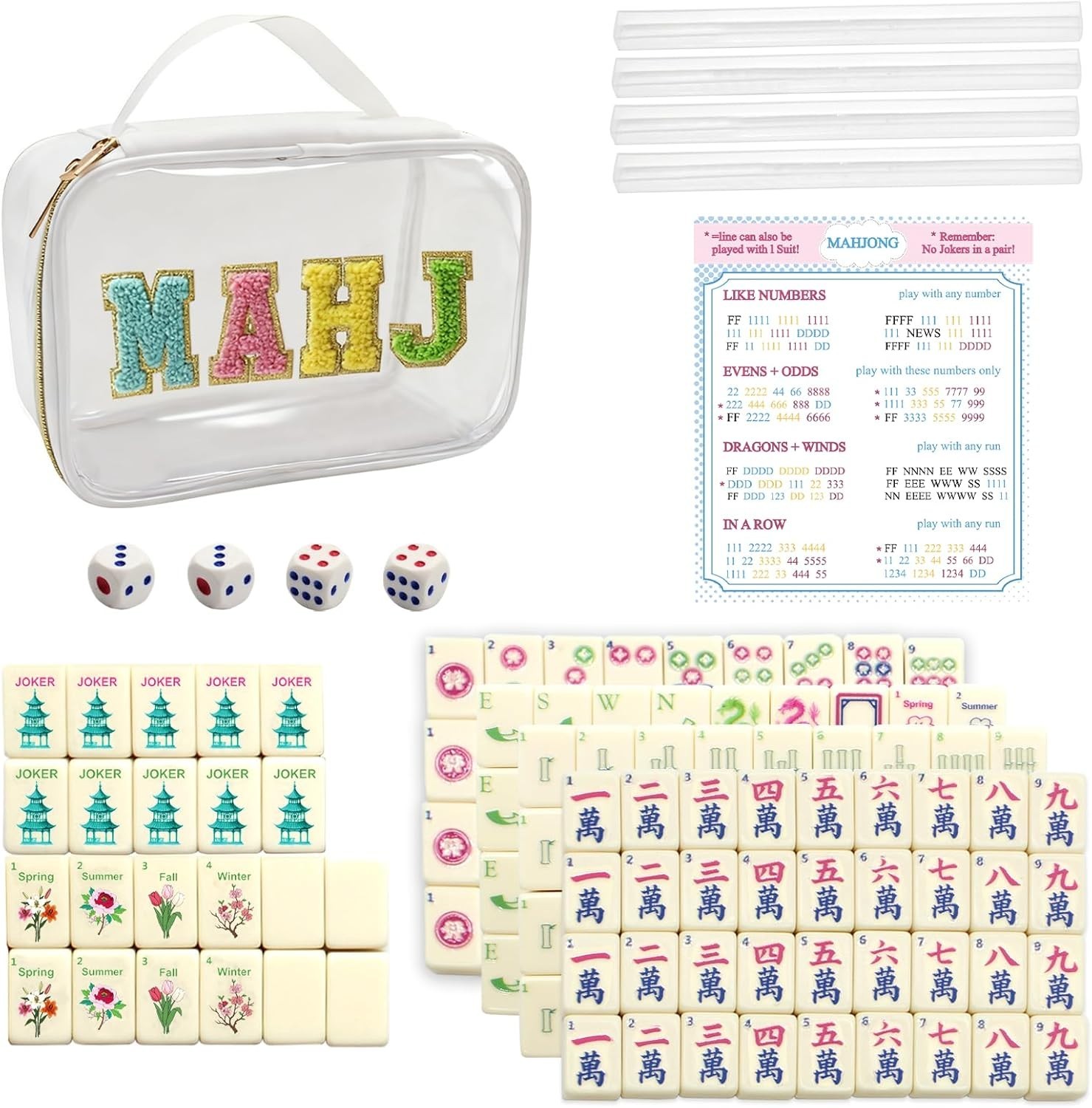 TUSAUW Mini American Mahjong Tile Set Include 166 0.8 Inch Mahjong Tiles 4 Di…