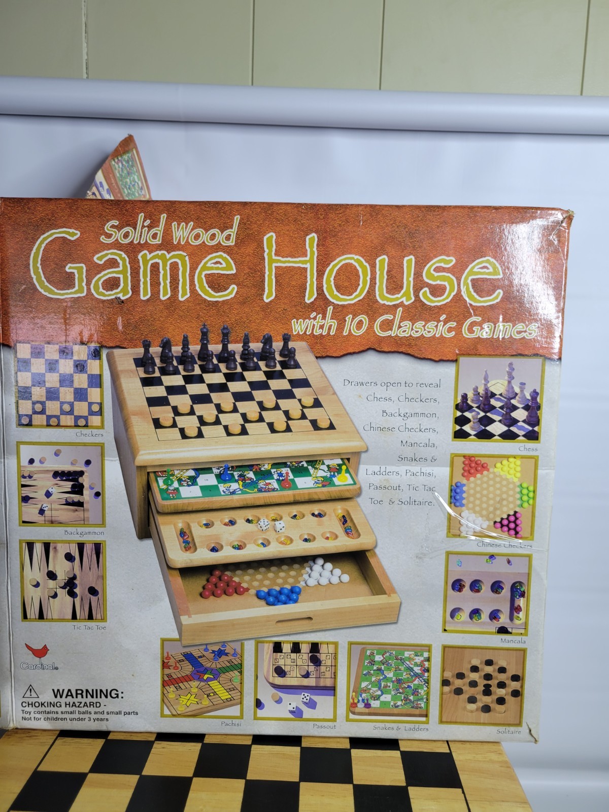 Cardinal Games Real Wood 10 in 1 Retro 1980’s Classic Board Game House Set