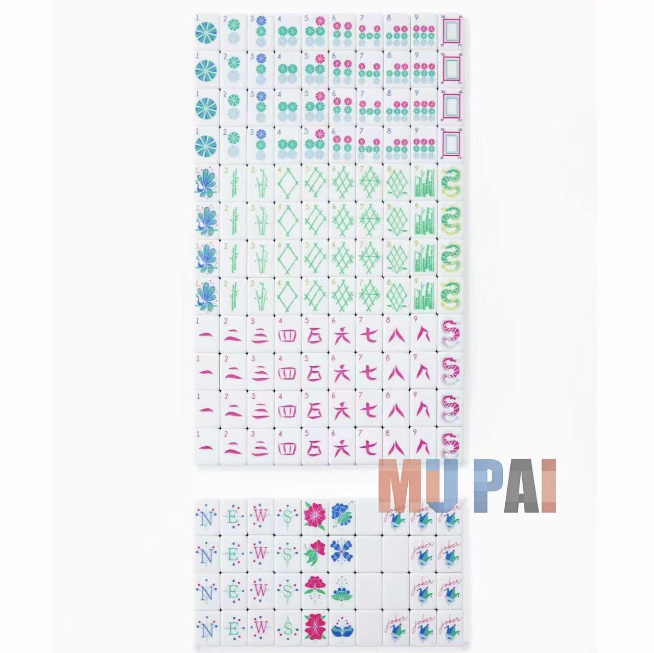 NEW! Vibrant Layered Mahjong Tiles – Full American Set 160Tiles – cyan dragon