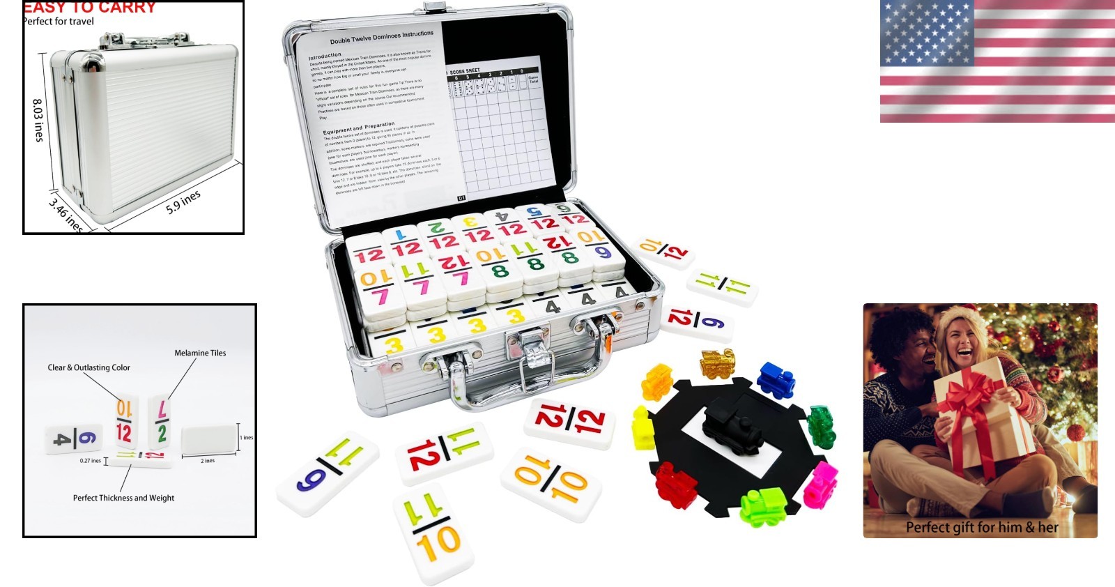 Mexican Train Dominoes with Numbers, Color Double 12 Numerical Domine Set