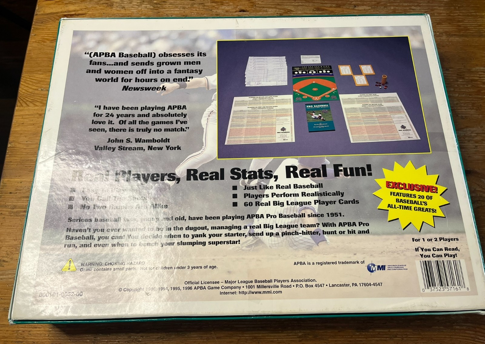 1996 APBA Pro Baseball Game Vintage MLB Fantasy Statistics Board Game Dice