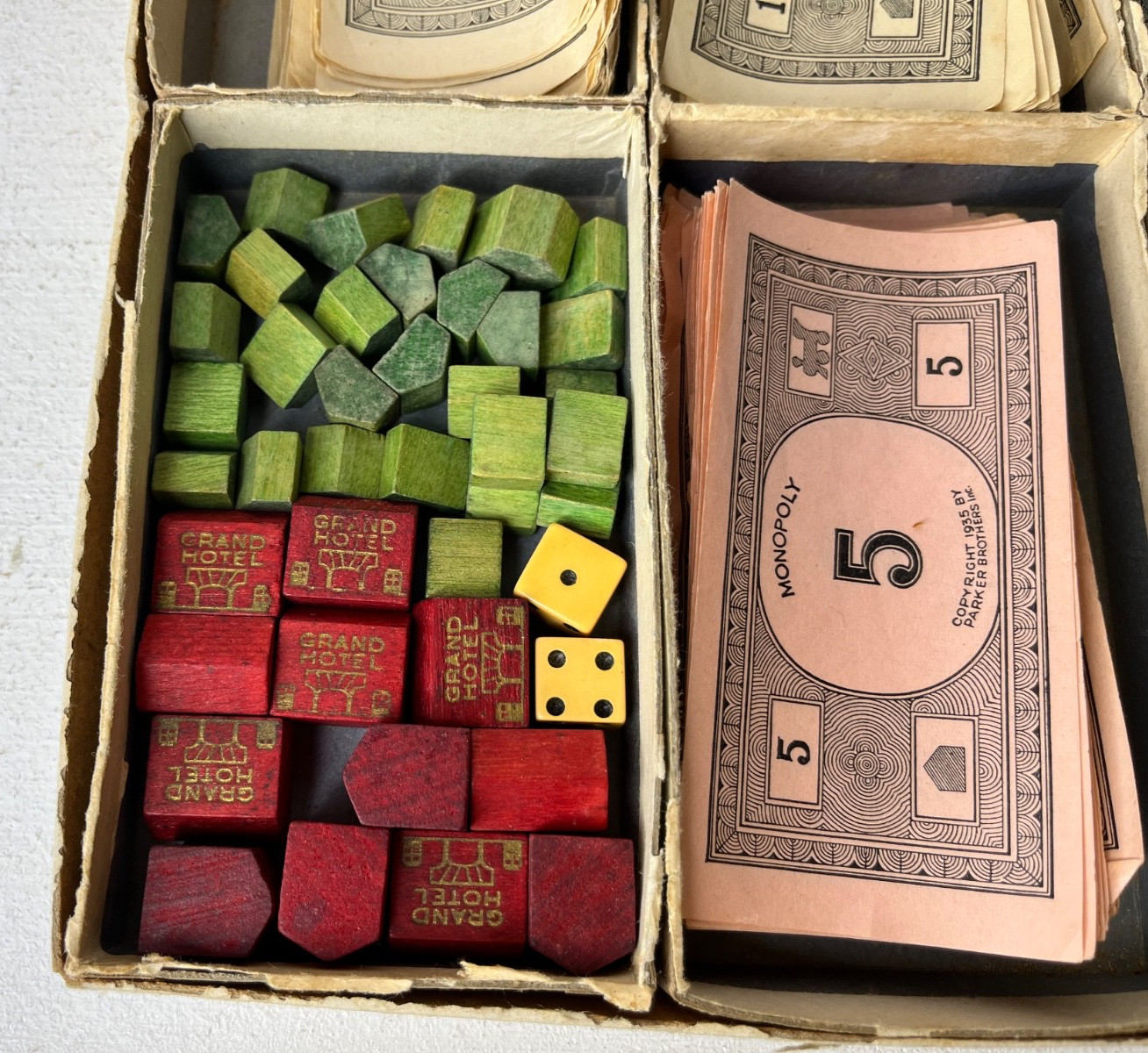 All ORIGINAL WWII Era Monopoly Game Composite Wood Pieces