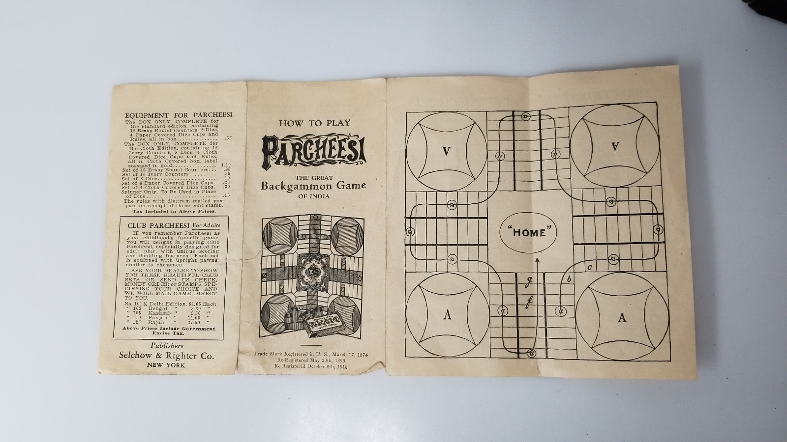 Antique Parcheesi Game Trade Mark c1918 Royal India popular edition