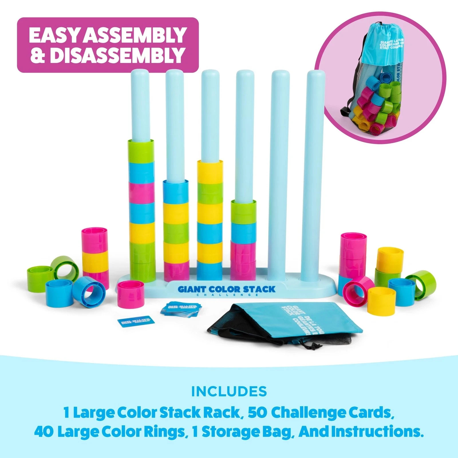 Stack Game Giant Color Challenge 50 Puzzles Outdoor Family Party Relatable Nappa