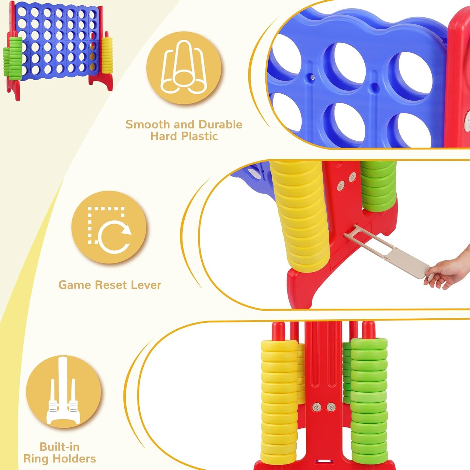 Giant 4-In-A-Row Connect Game Outdoor, 3.5FT Jumbo 4-To-Score Yard Game for Kids