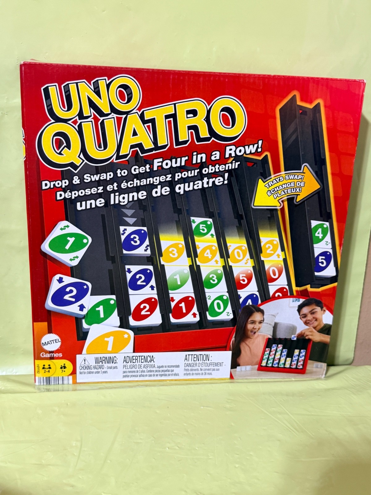 Uno Quatro Game Drop & Swap Family Party Game Board Games Toy Age 7+