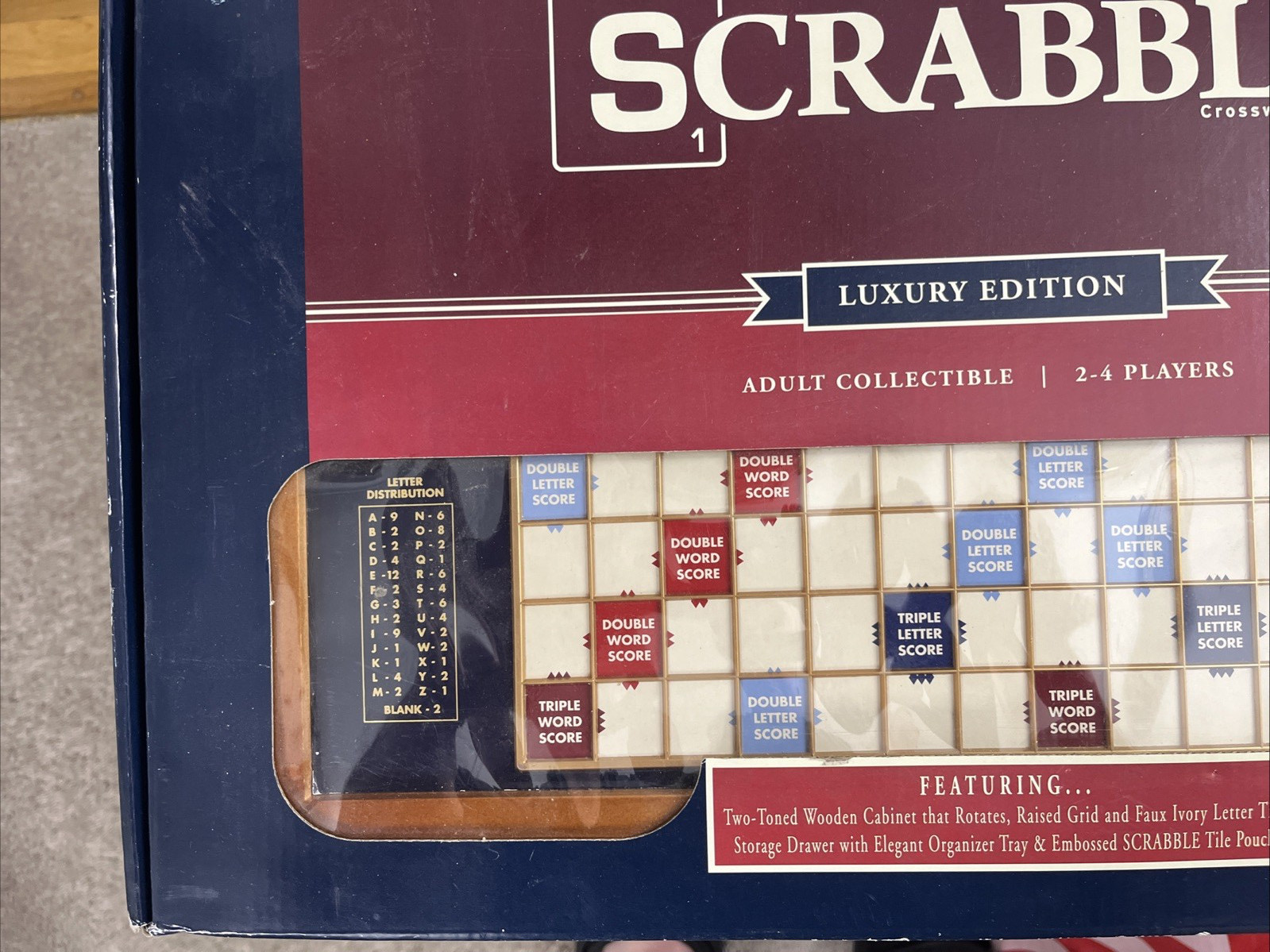 New Scrabble Luxury Edition with Wood Cabinet and Rotating Turntable Game Board